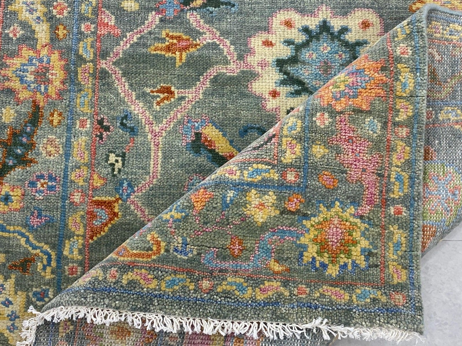 6x9 Ft Handknotted Oushak Rug For Living Room, Green Floral Design Modern Carpet photo buy