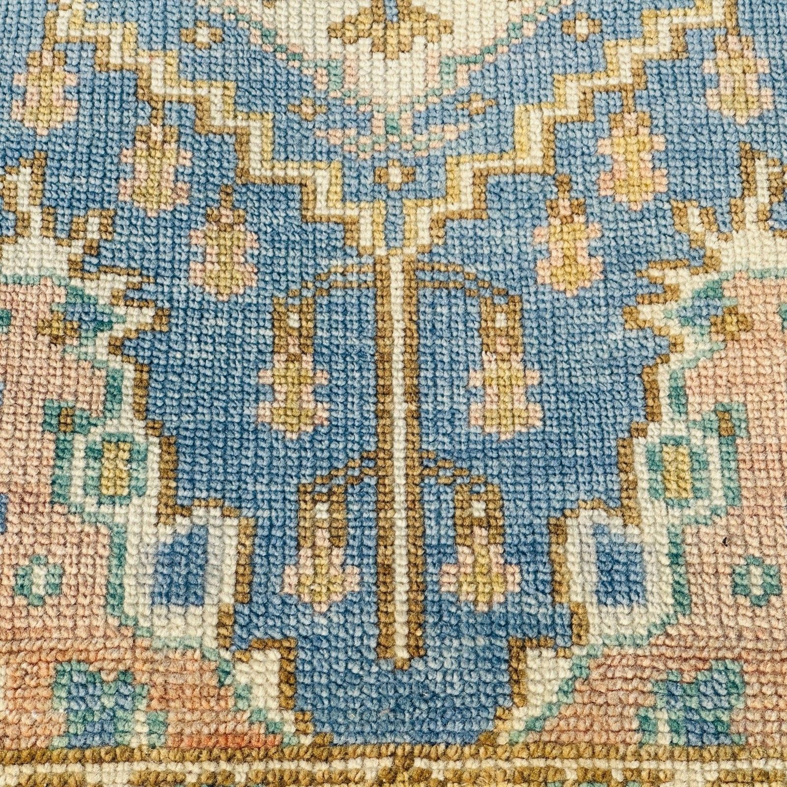 Tapis en laine Oushak fait main, motif médaillon bleu, 90 x 150 cm photo 607.0