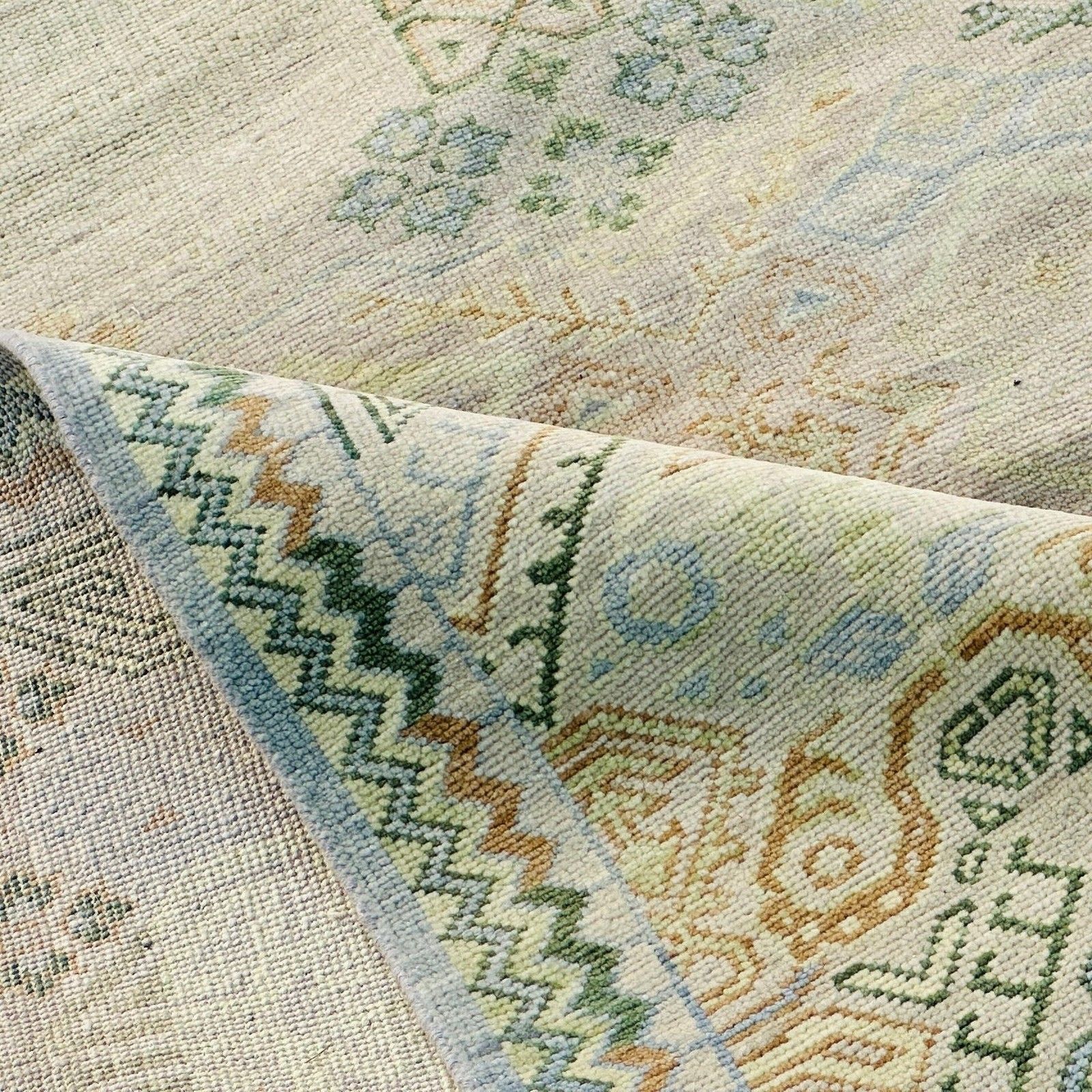 8x10 Ft Hand Knotted Wool Area Rug, Oushak Ivory Sage Green Design Carpet photo vintage