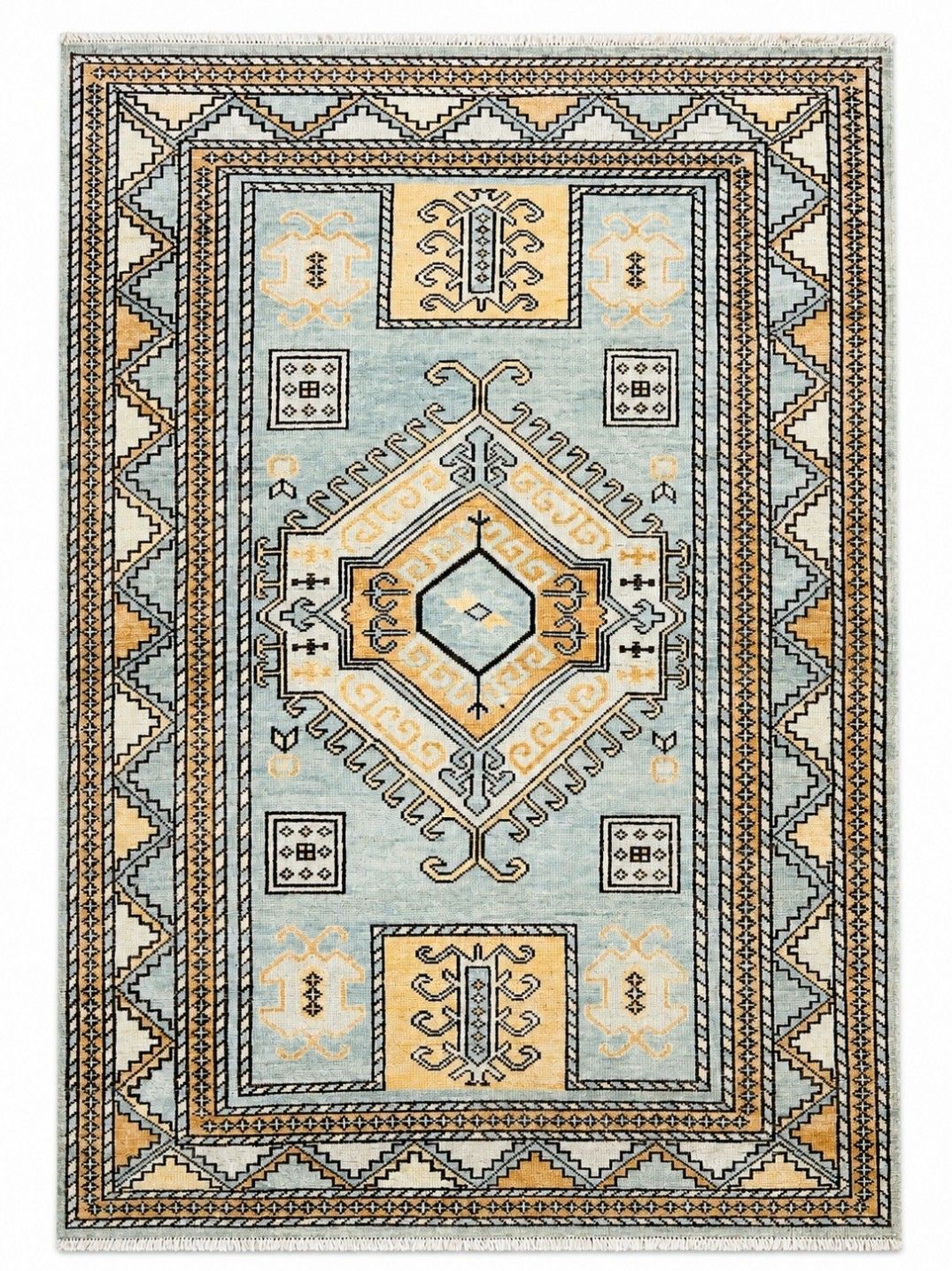 Tapis Oushak en laine noué à la main, motif médaillon géométrique, 245 x 305 cm photo furniture