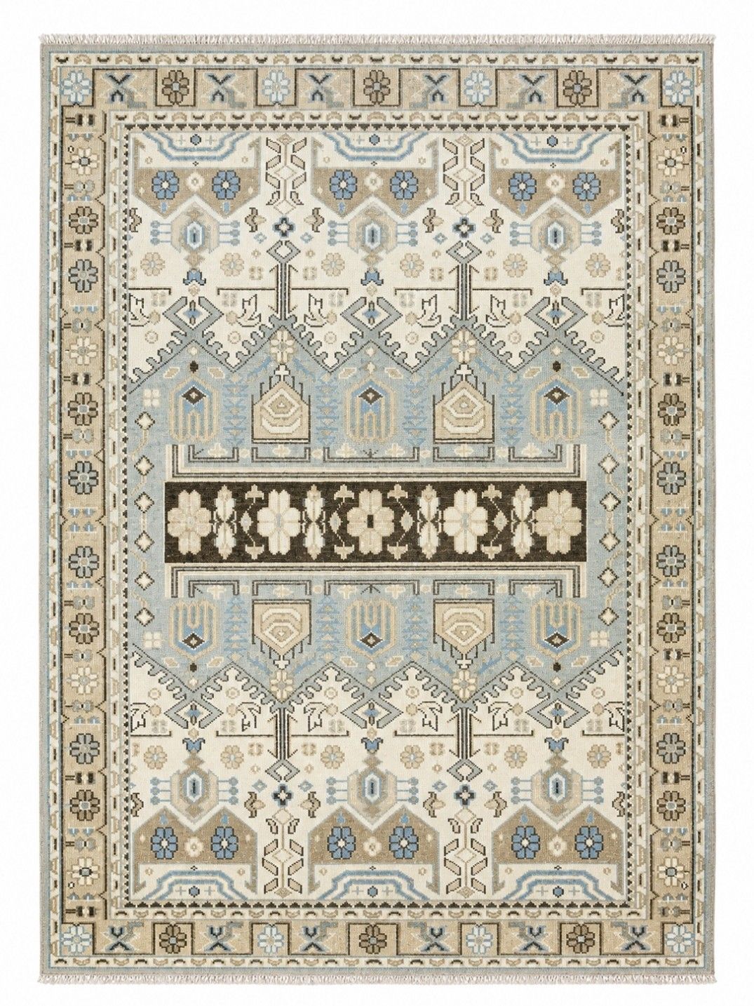 8x10 Ft Hand Knotted Floral Oushak Wool Area Rug, Blue And Ivory Carpet