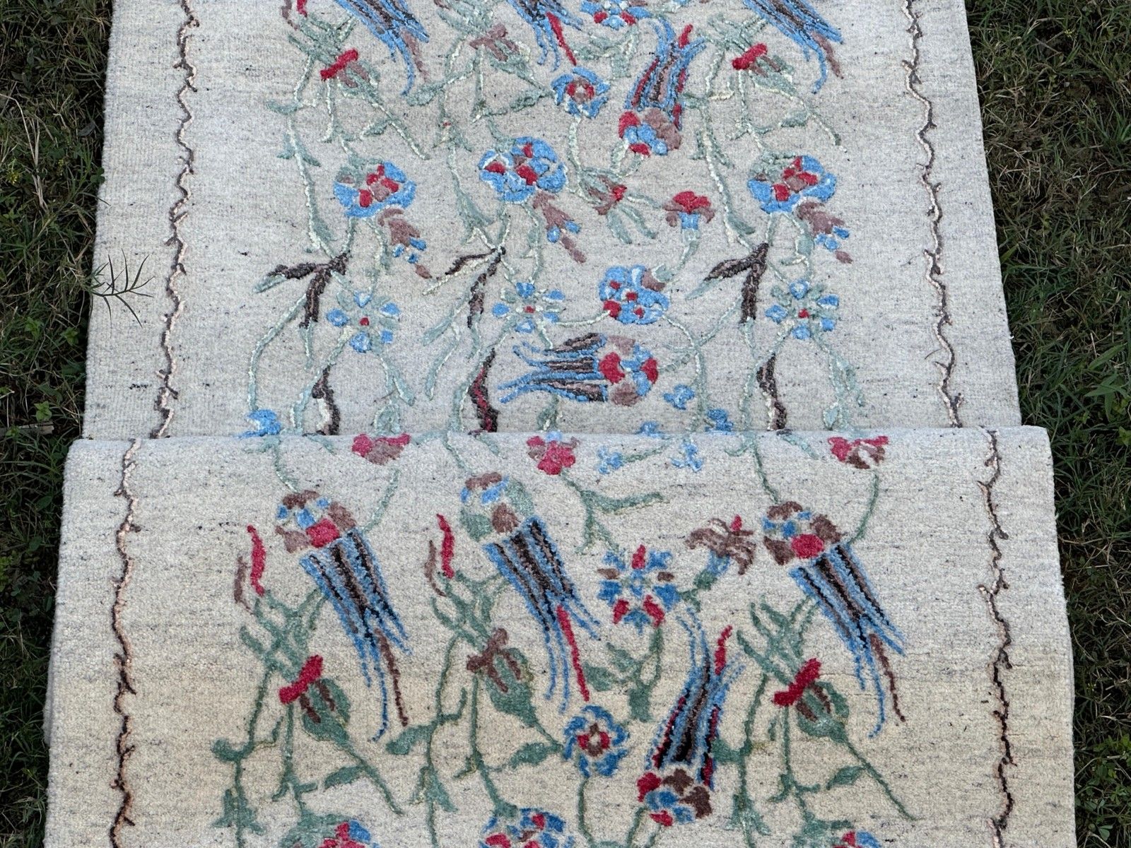 2.9x10.8 Ft Handmade Silk Hallway Rug. Floral Vine Design Runner Rug For Kitchen photo 1518.0