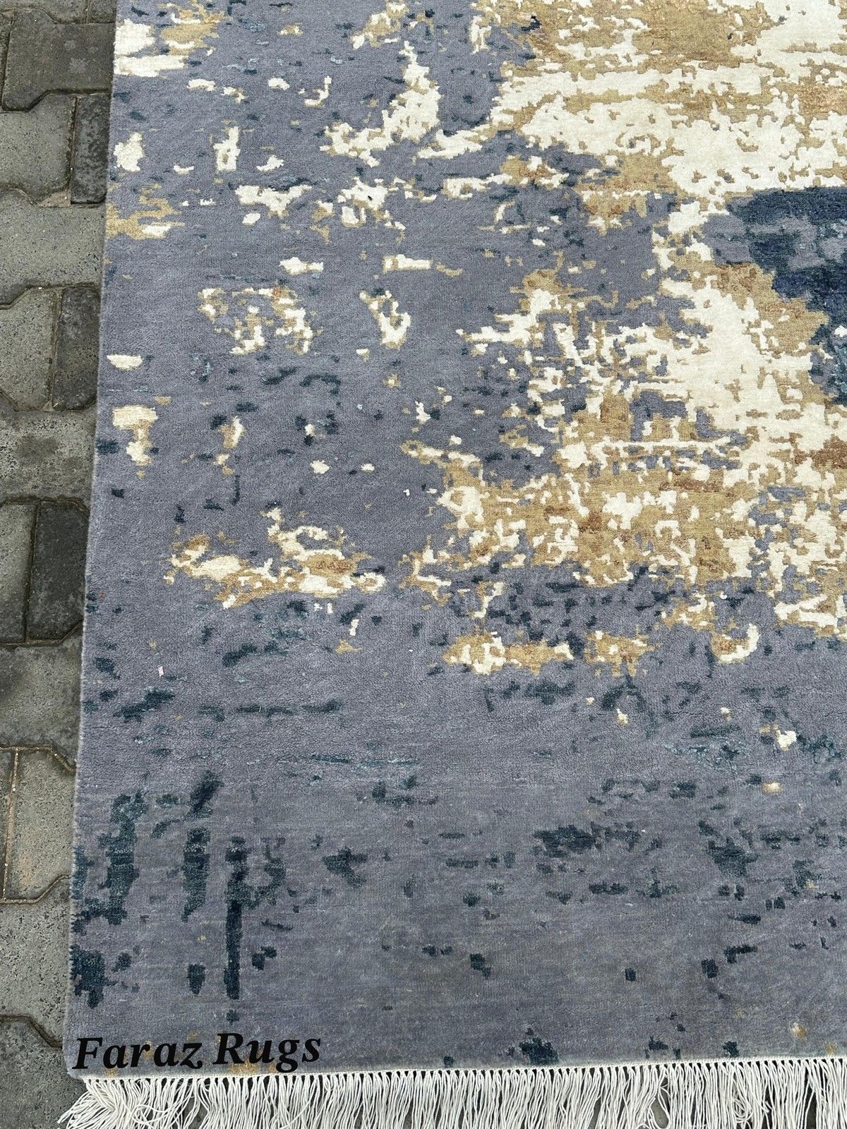 9x12 Ft Hand Knotted Wool Area Rug, Abstract Blue And Beige Modern Carpet photo vintage