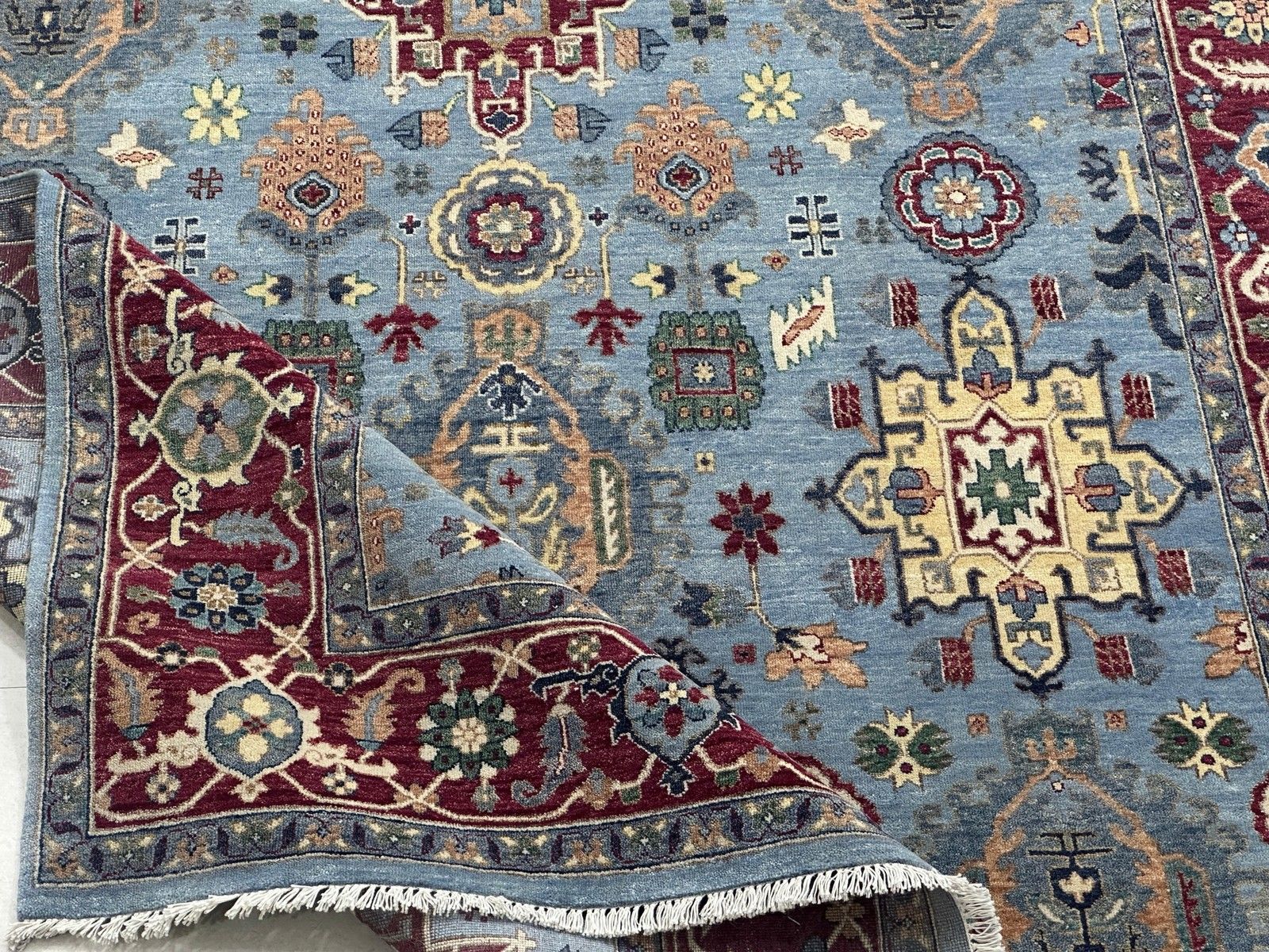 8x10 Ft Hand Knotted Area Rug, Modern Floral Design Blue Carpet For Living Room photo vinterior