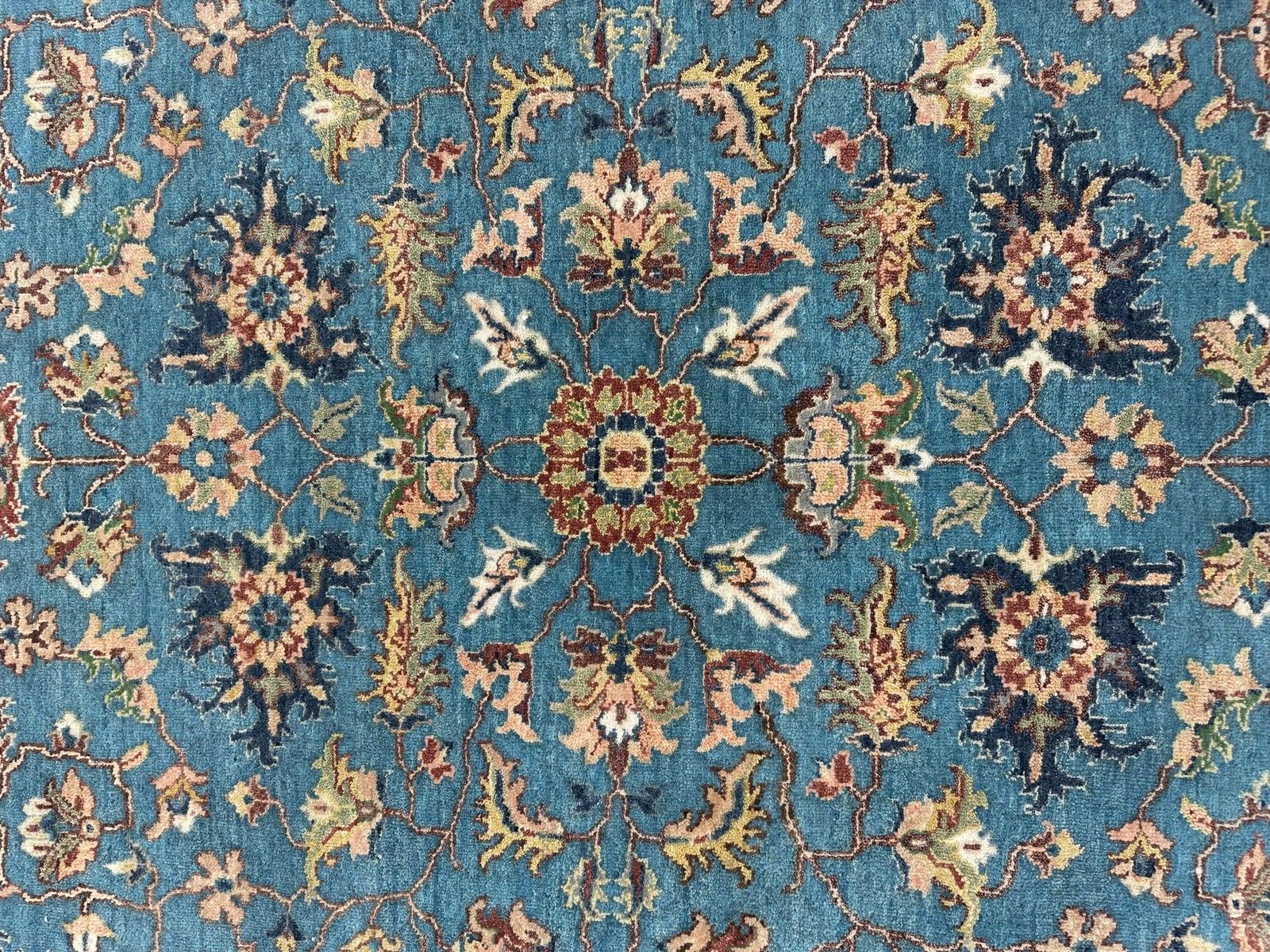 Tapis en laine noué à la main 180 x 270 cm, motif floral bleu pour salon photo Textiles