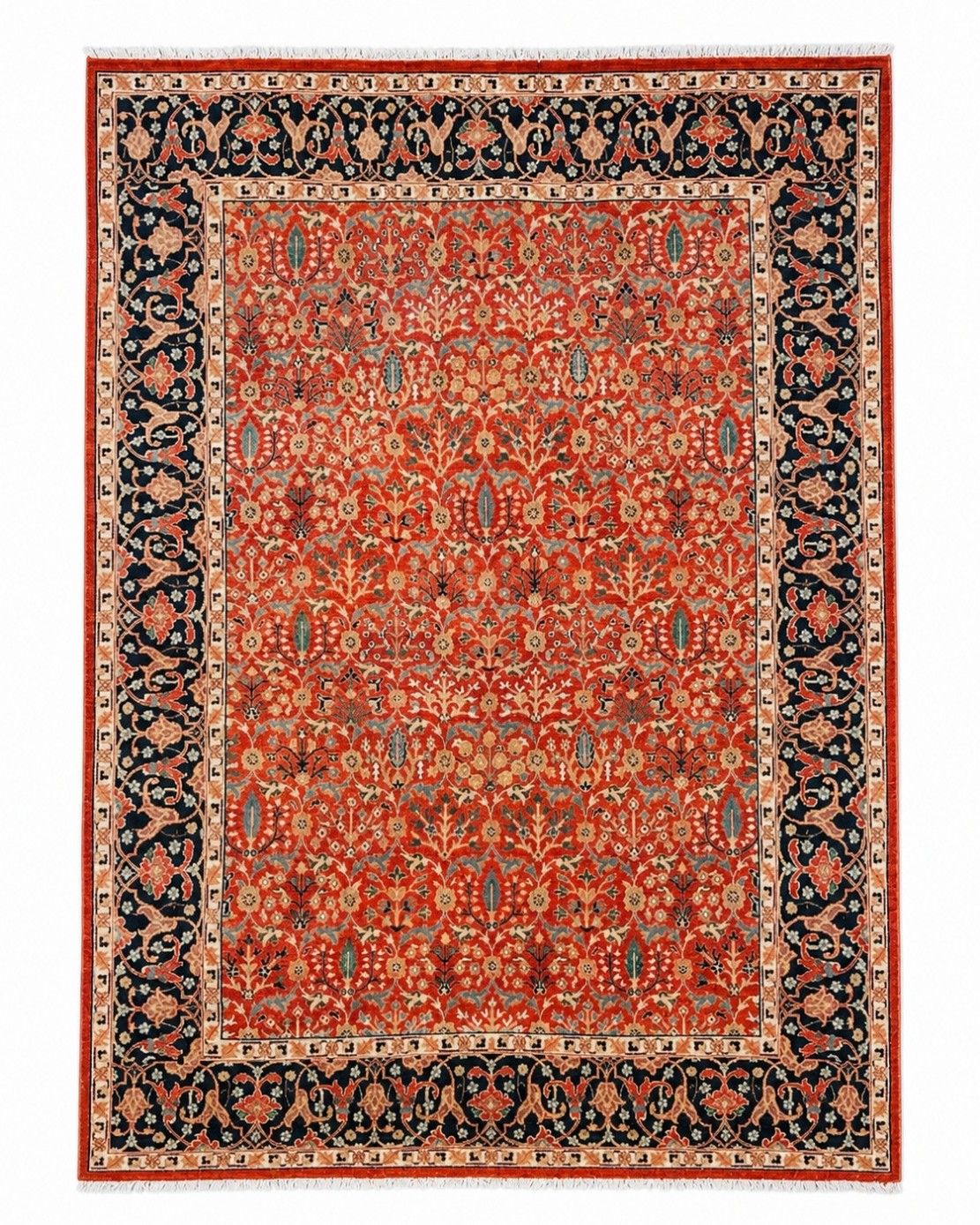 8x10 Ft Handknotted Area Rug With Floral Design, Red Wool Carpet For Living Room