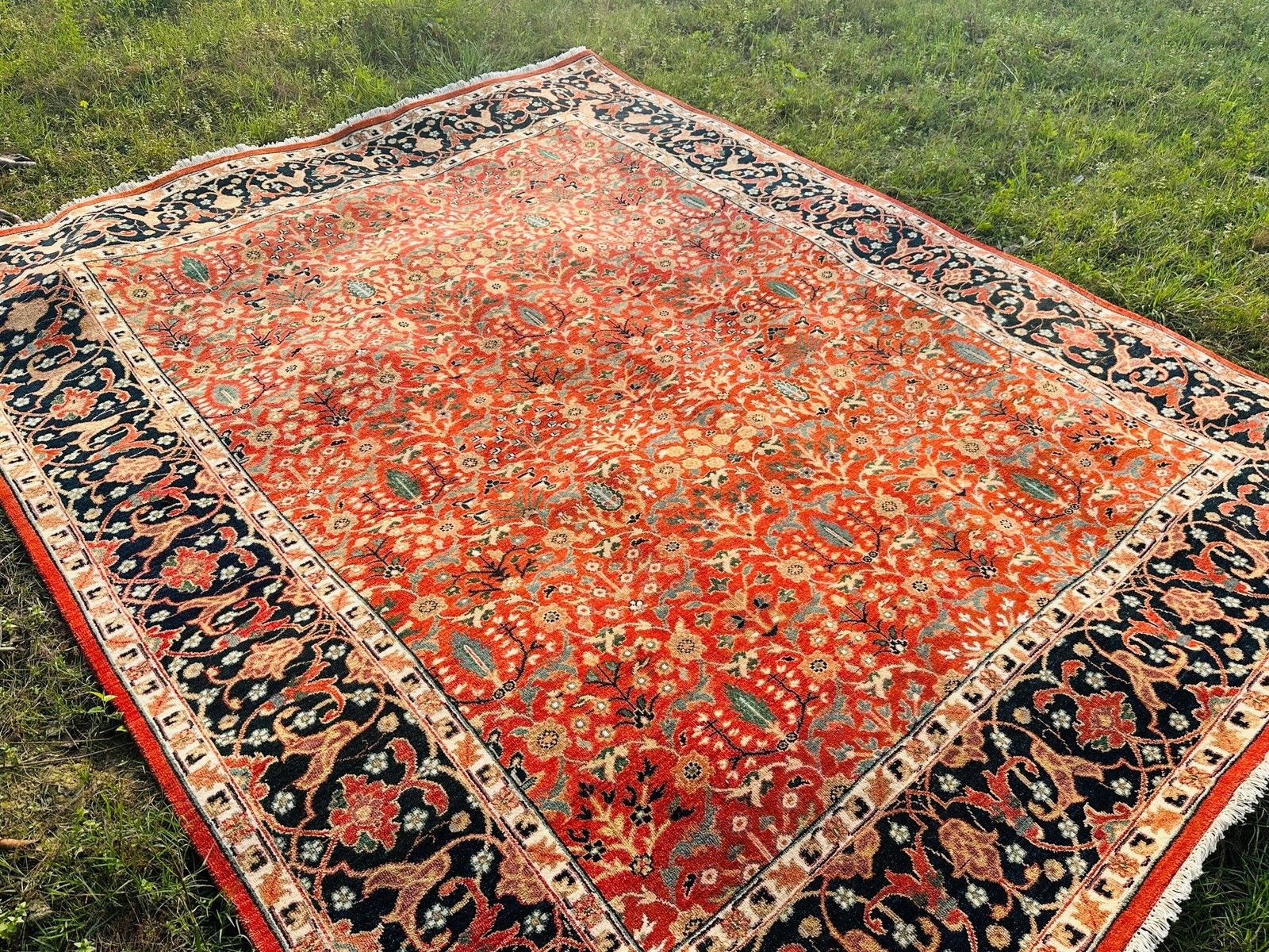 8x10 Ft Handknotted Area Rug With Floral Design, Red Wool Carpet For Living Room photo for sale