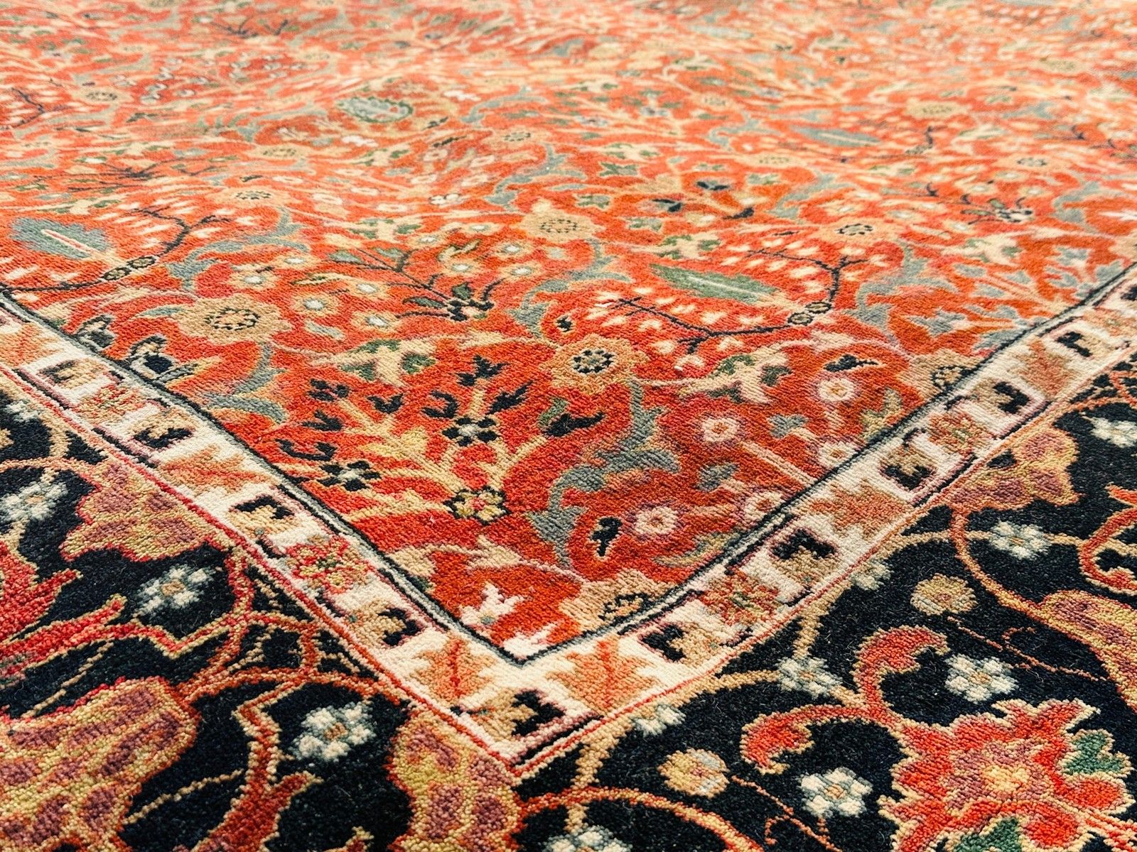 Tapis noué à la main 245 x 305 cm, motif floral, laine rouge pour salon photo 3791.0