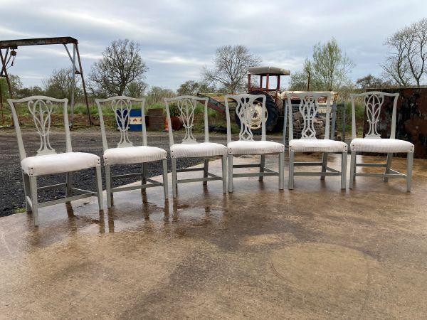 A Charming Harlequin Set Of 6 Early Antique Painted Dining Chairs photo furniture