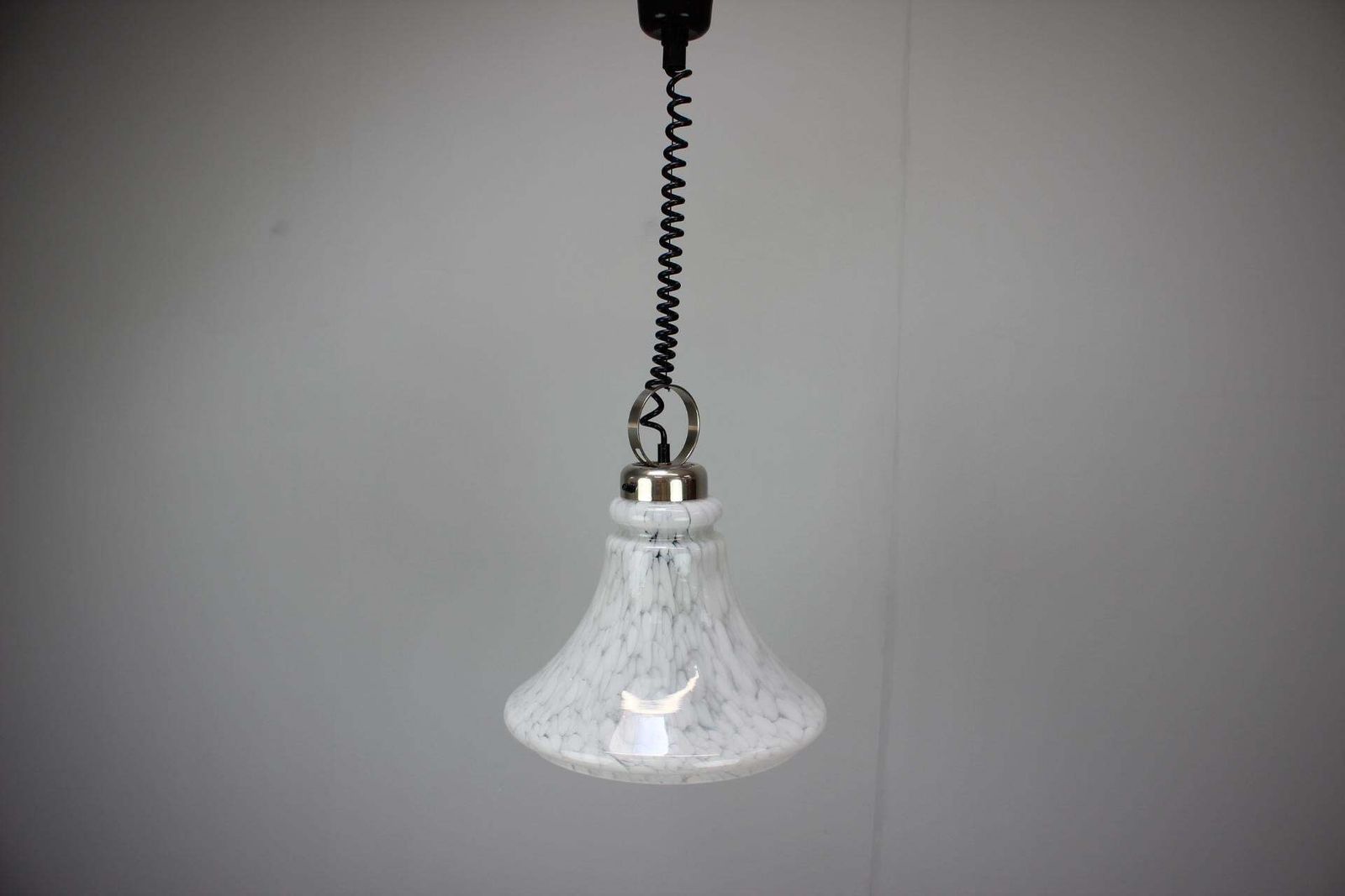 1970s Czechoslovak Mid Century Glass Pendant Lamp With Marbled Shade photo furniture