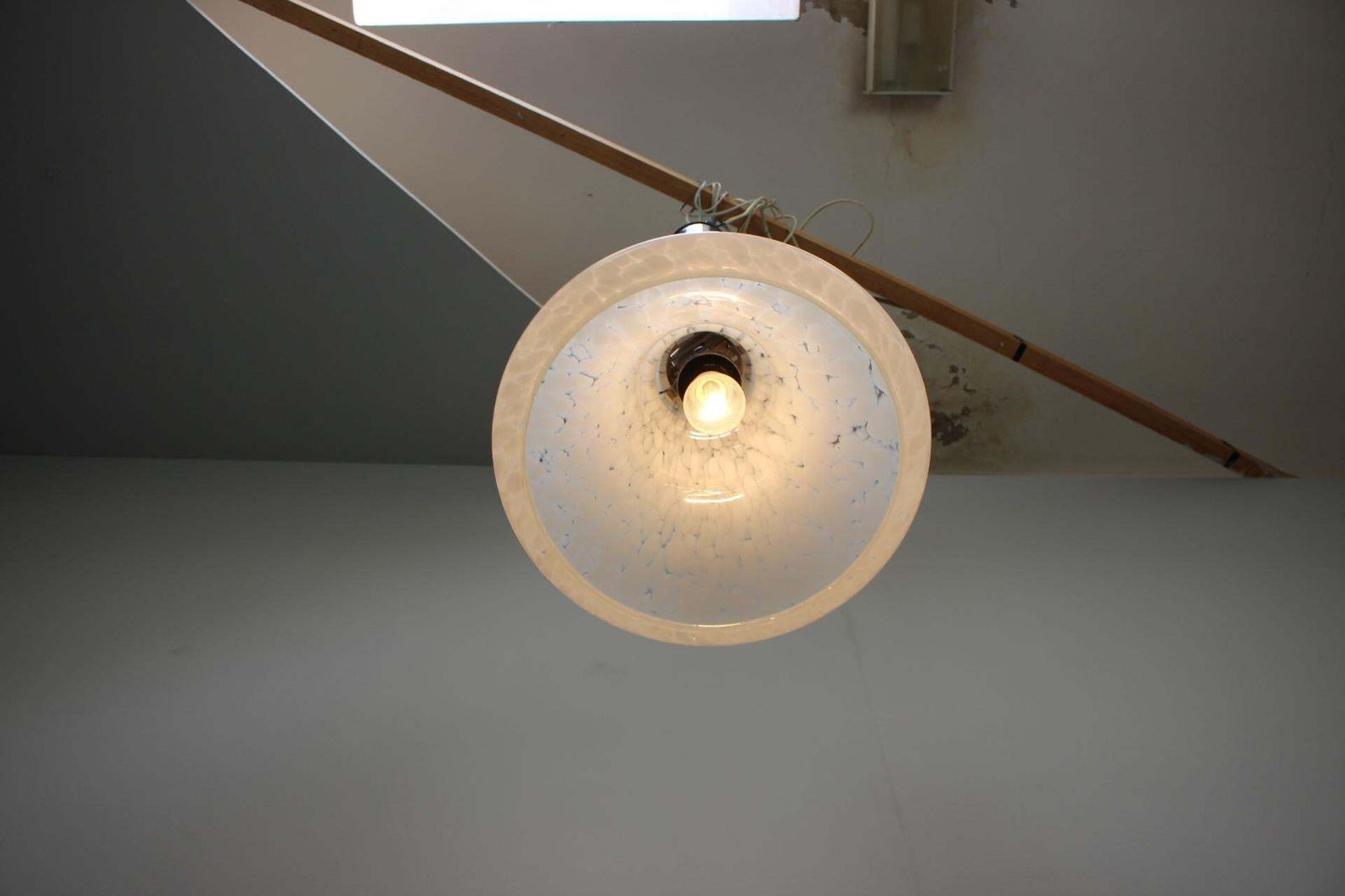photo for sale 1970s Czechoslovak Mid Century Glass Pendant Lamp With Marbled Shade