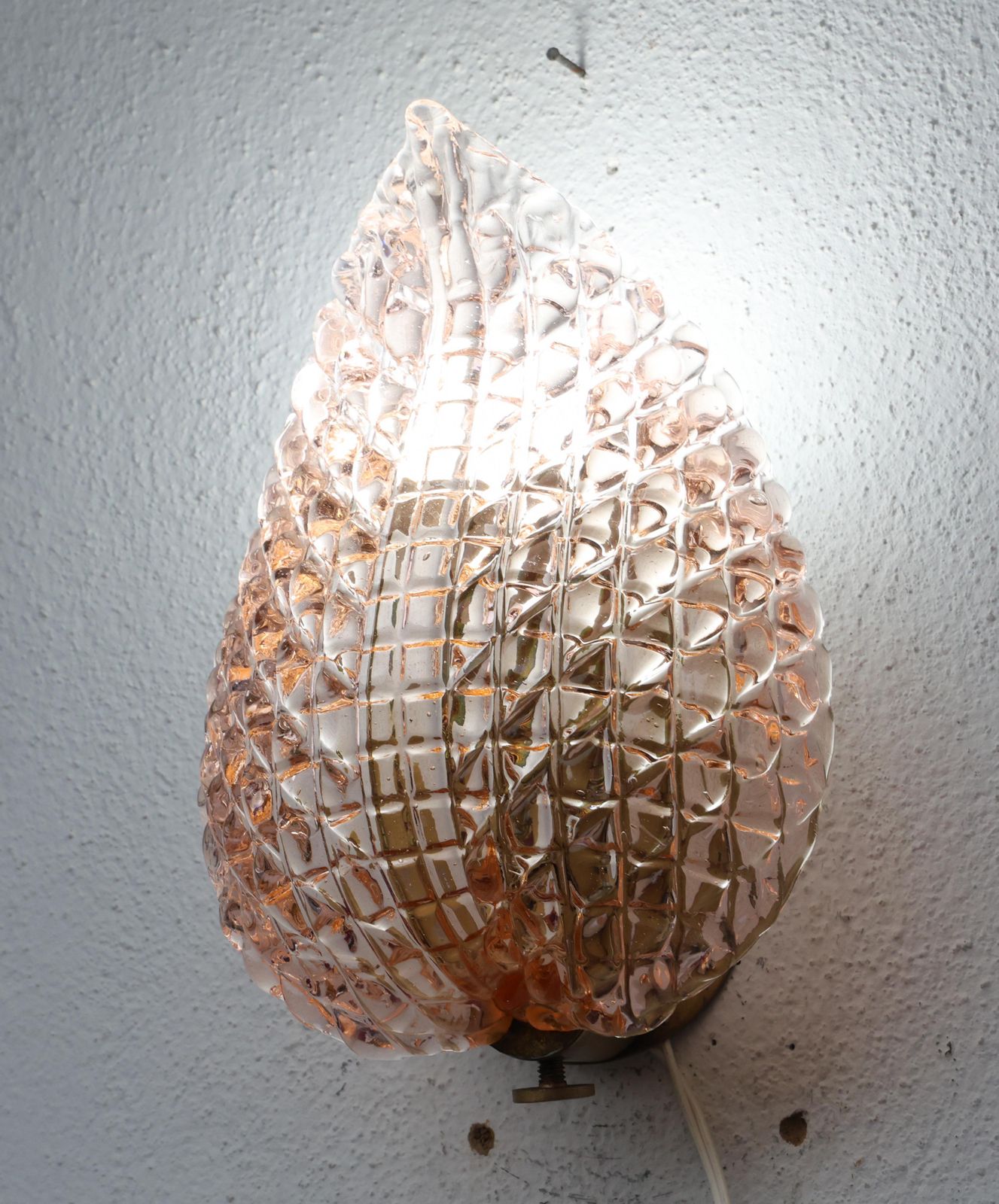 1260.0 Rare Wall Light Pink Jewel Murano Glass Leave By Barovier E Toso, 1950s photo