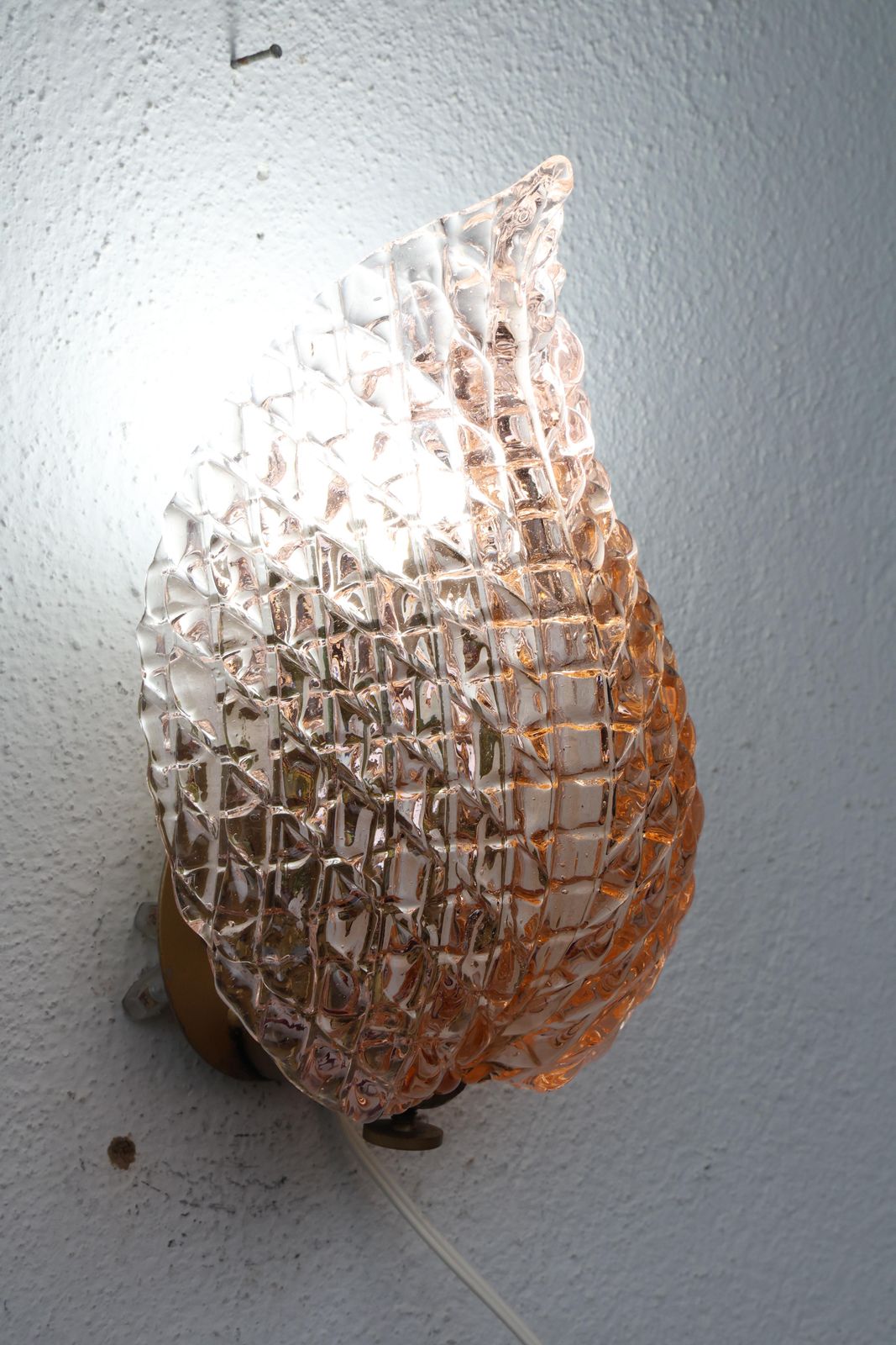 photo vinterior Rare Wall Light Pink Jewel Murano Glass Leave By Barovier E Toso, 1950s