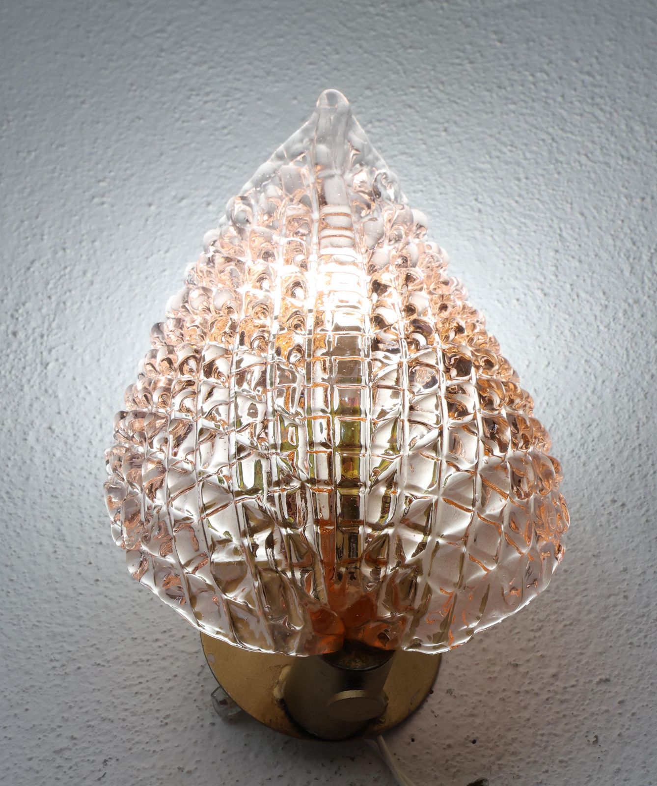 photo buy Rare Wall Light Pink Jewel Murano Glass Leave By Barovier E Toso, 1950s