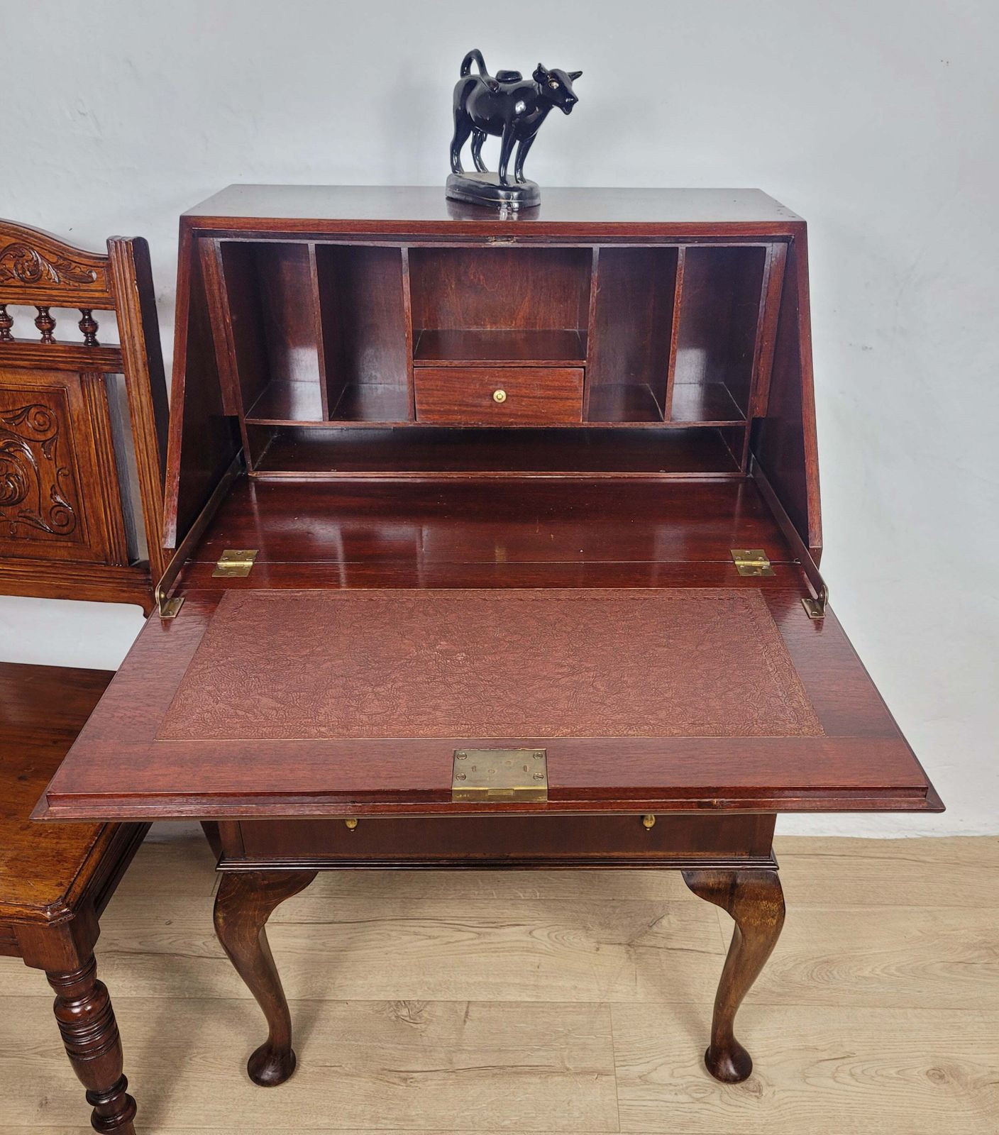 Vintage Writing Desk Bureau Leather 1930s Cabriole Legs photo furniture