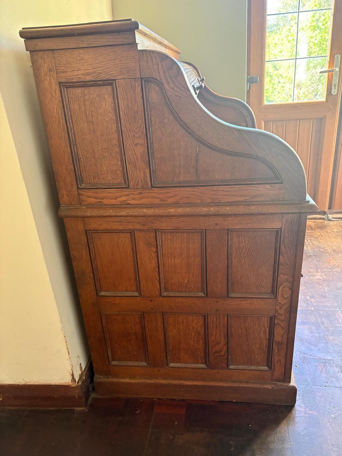 Large Antique Oak Roll Top Desk With Drawers And Pigeon Holes photo Furniture
