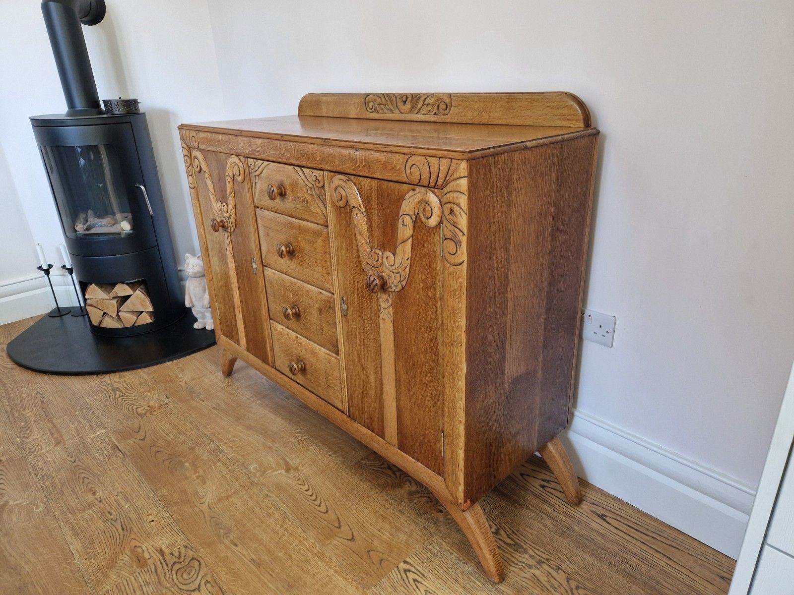Mid Century Oak Sideboard | Carved Detail | Fully Restored | Rugged Olive photo buy