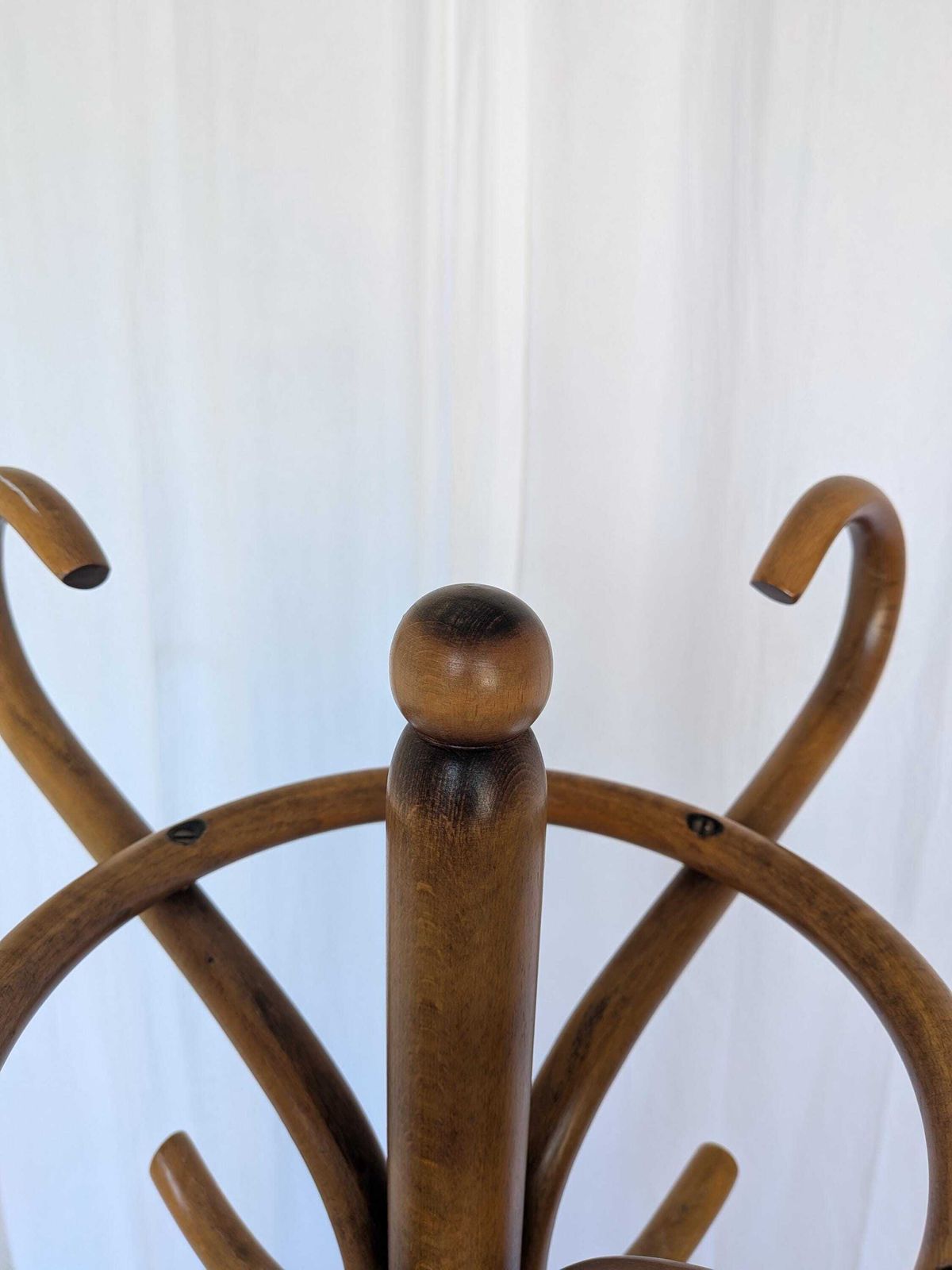 Vintage Bentwood Coat Stand In Thonet Style, Dark Brown Wood Hall Tree, Entryway Coat Rack photo vinterior