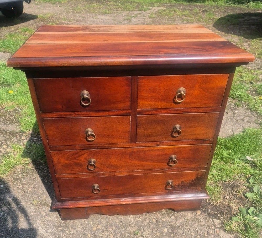 Mahogany Small Chest Of Drawers, 4 Short & 2 Long, Solid Wood