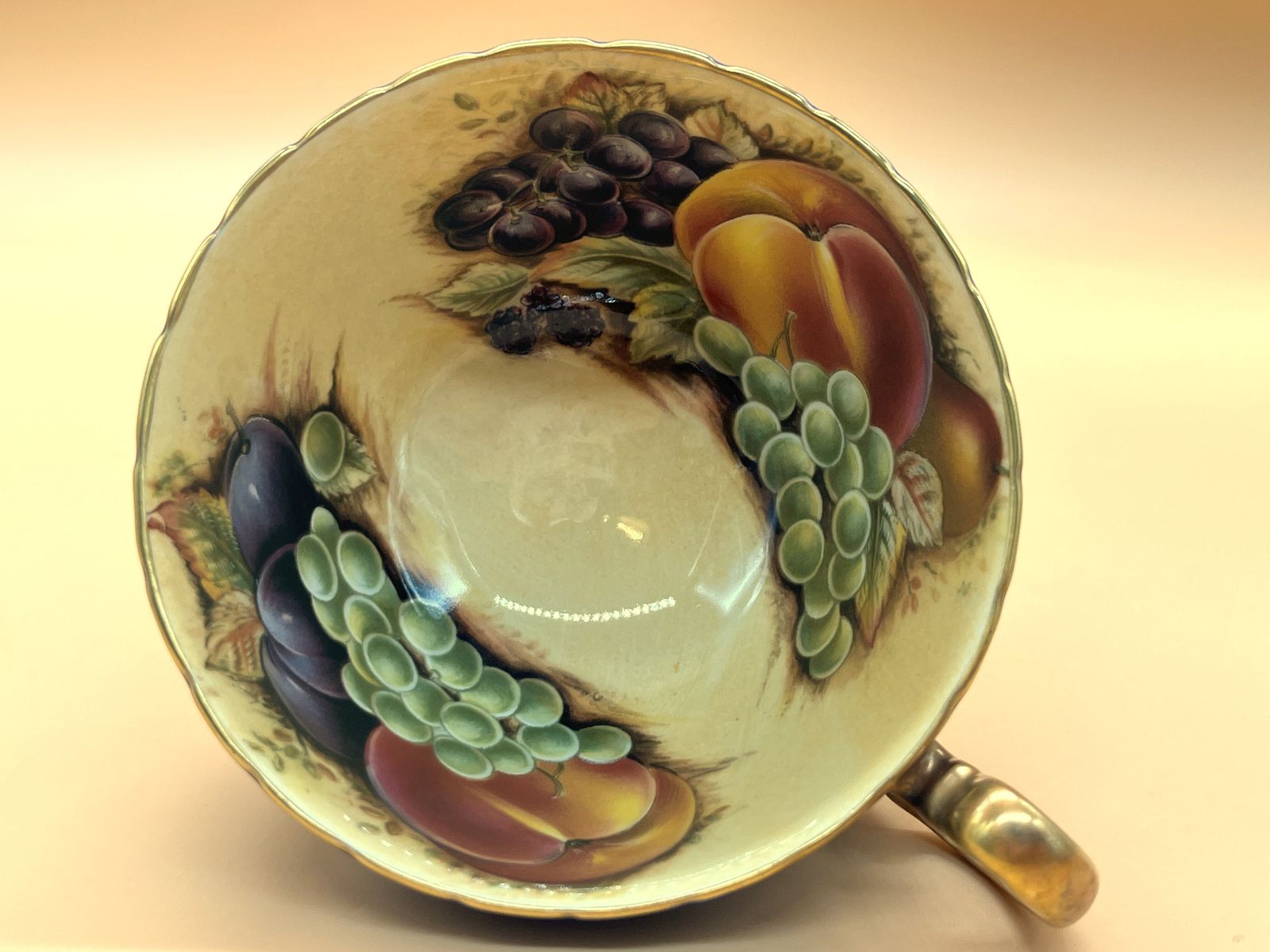 Aynsley China Orchard Gold Fruit Oban Shape Cobalt Blue And Gold Cabinet Tea Cup & Saucer Duo. photo vintage