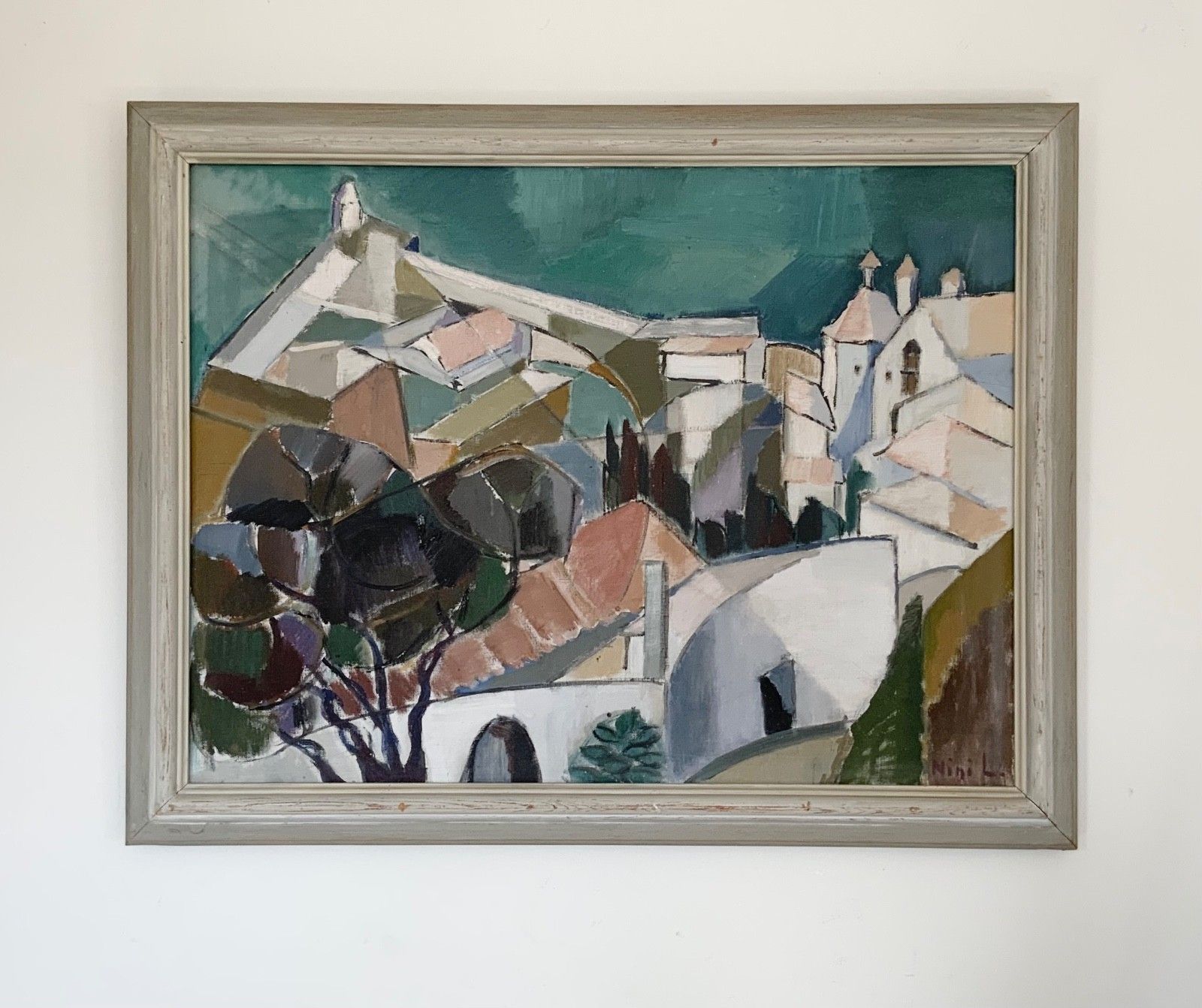 Vintage Original Modernists Oil On Canvas Landscape By Nini Landgren (1903 1976) photo for sale