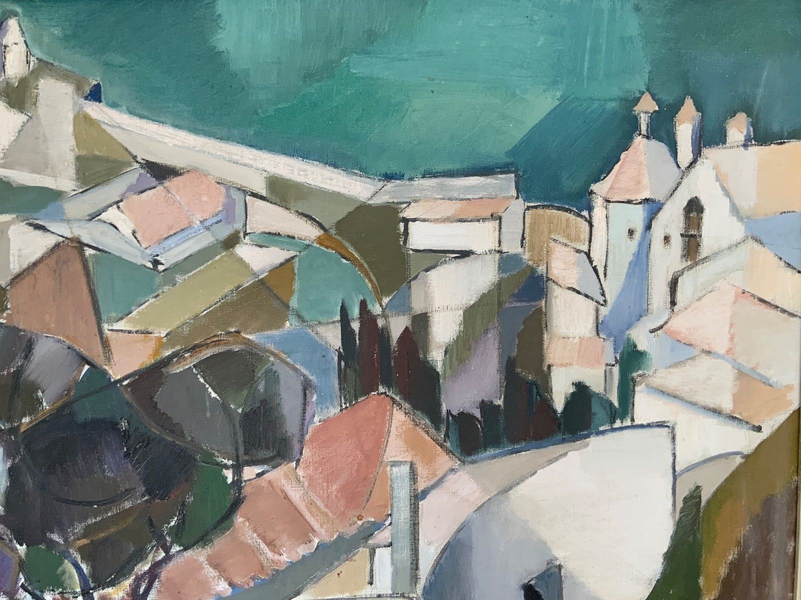 Vintage Original Modernists Oil On Canvas Landscape By Nini Landgren (1903 1976) photo vintage