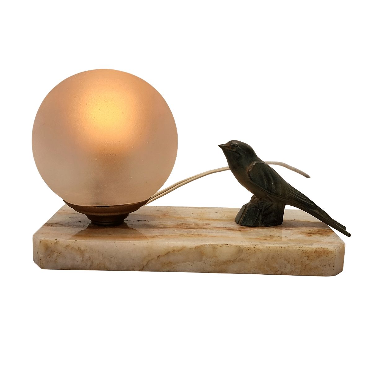 French Art Deco Lamp With Sparrow, 1930/40s photo Lighting
