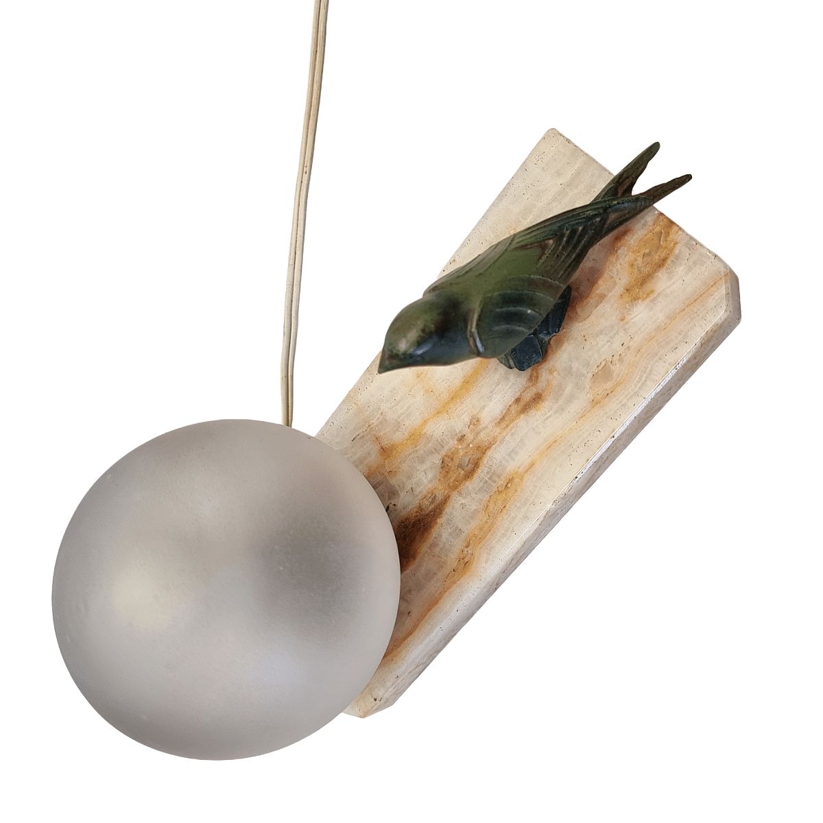 French Art Deco Lamp With Sparrow, 1930/40s photo vinterior