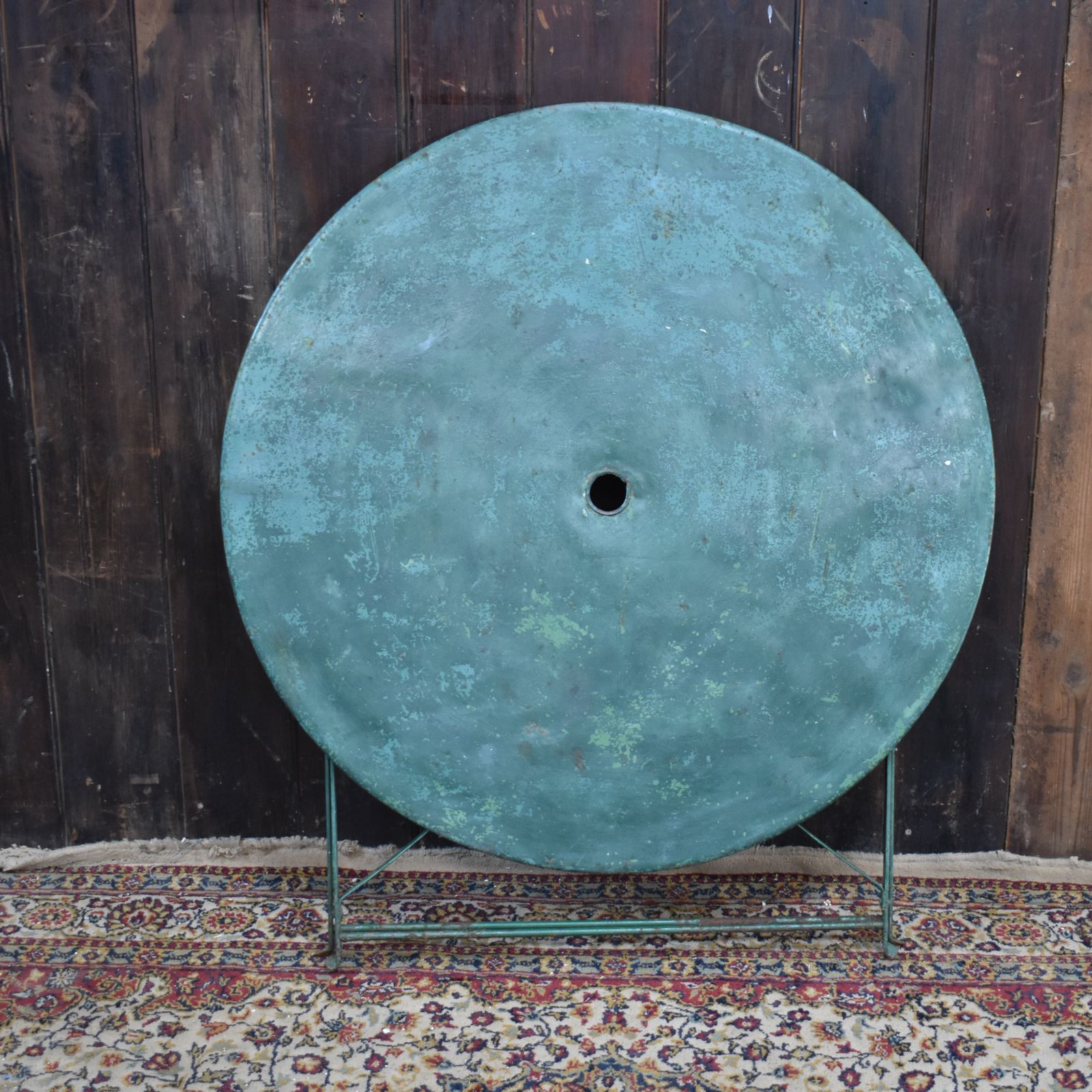 Antique 1950s French Green Hand Forged Metal Cafe Bistro Outside Folding Table photo 195.0