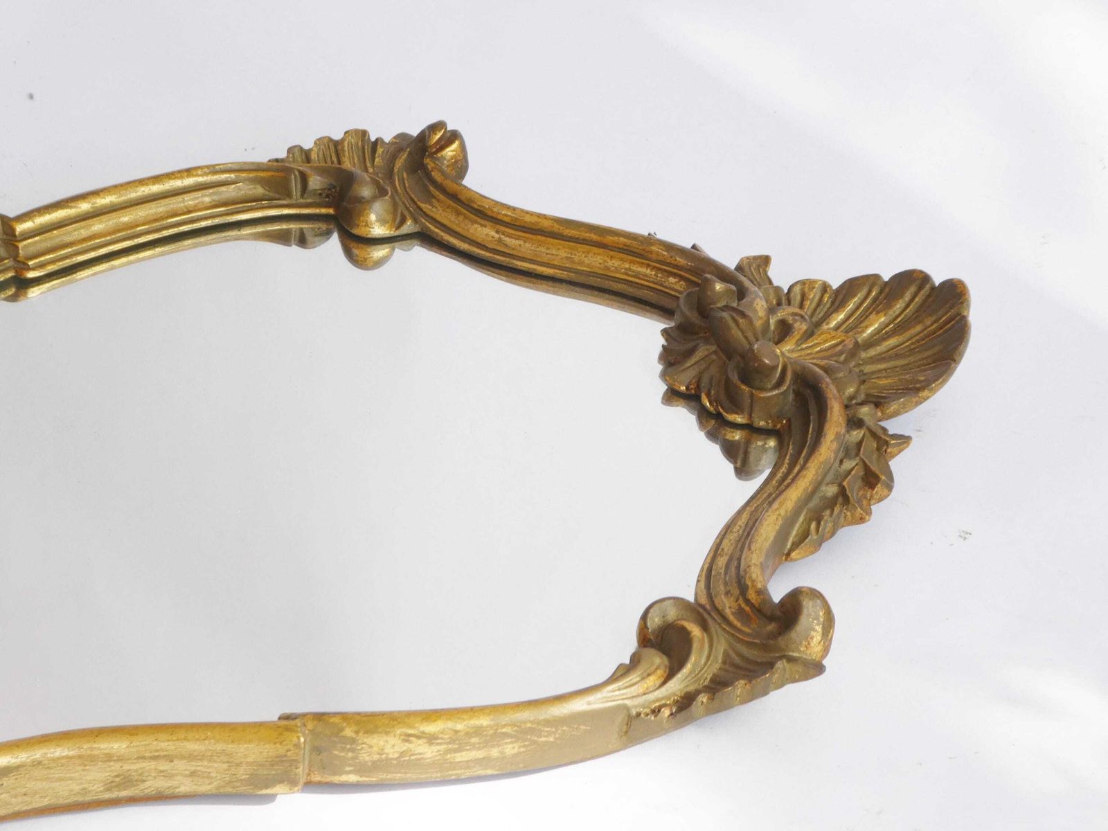 Gold Gilt Scalloped Baroque Mirror, French Hollywood Regency Rococo Wall Mirror, Floral Design Wall Hanging photo buy
