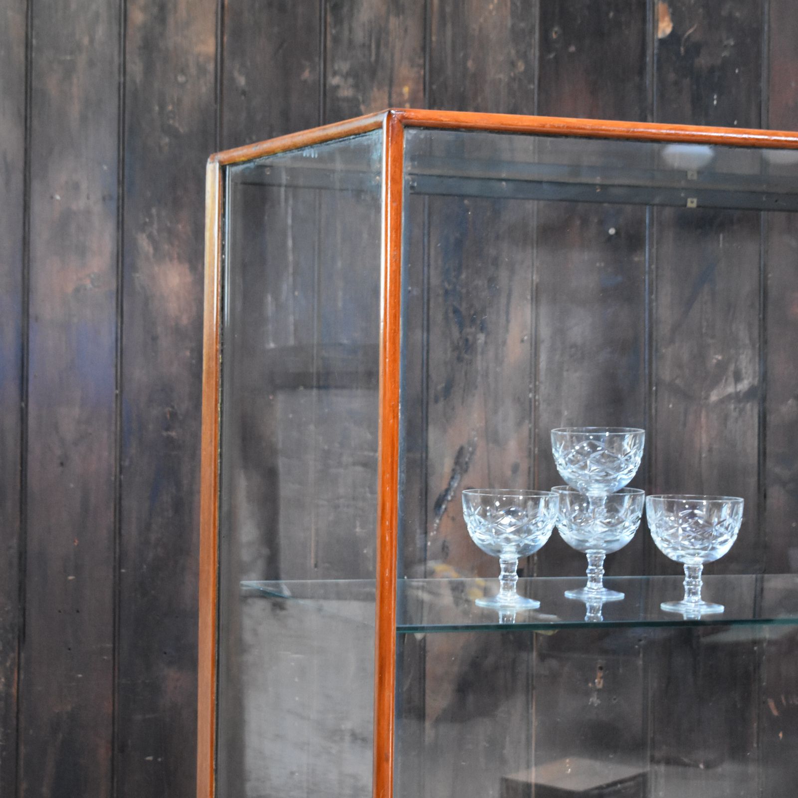 photo vinterior Antique Mahogany Haberdashery Outfitters Glass Shelves Shop Display Cabinet