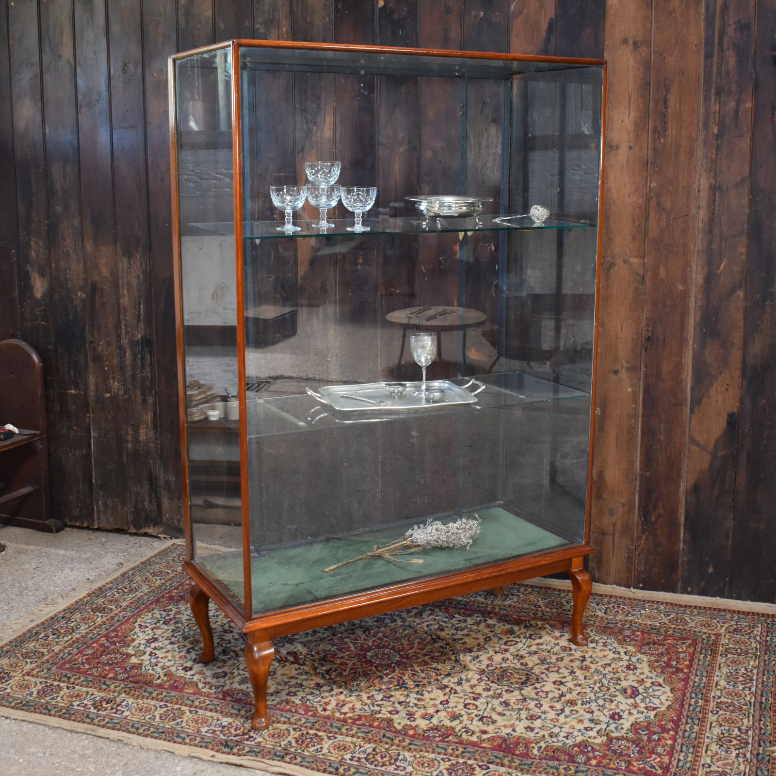 photo vintage Antique Mahogany Haberdashery Outfitters Glass Shelves Shop Display Cabinet