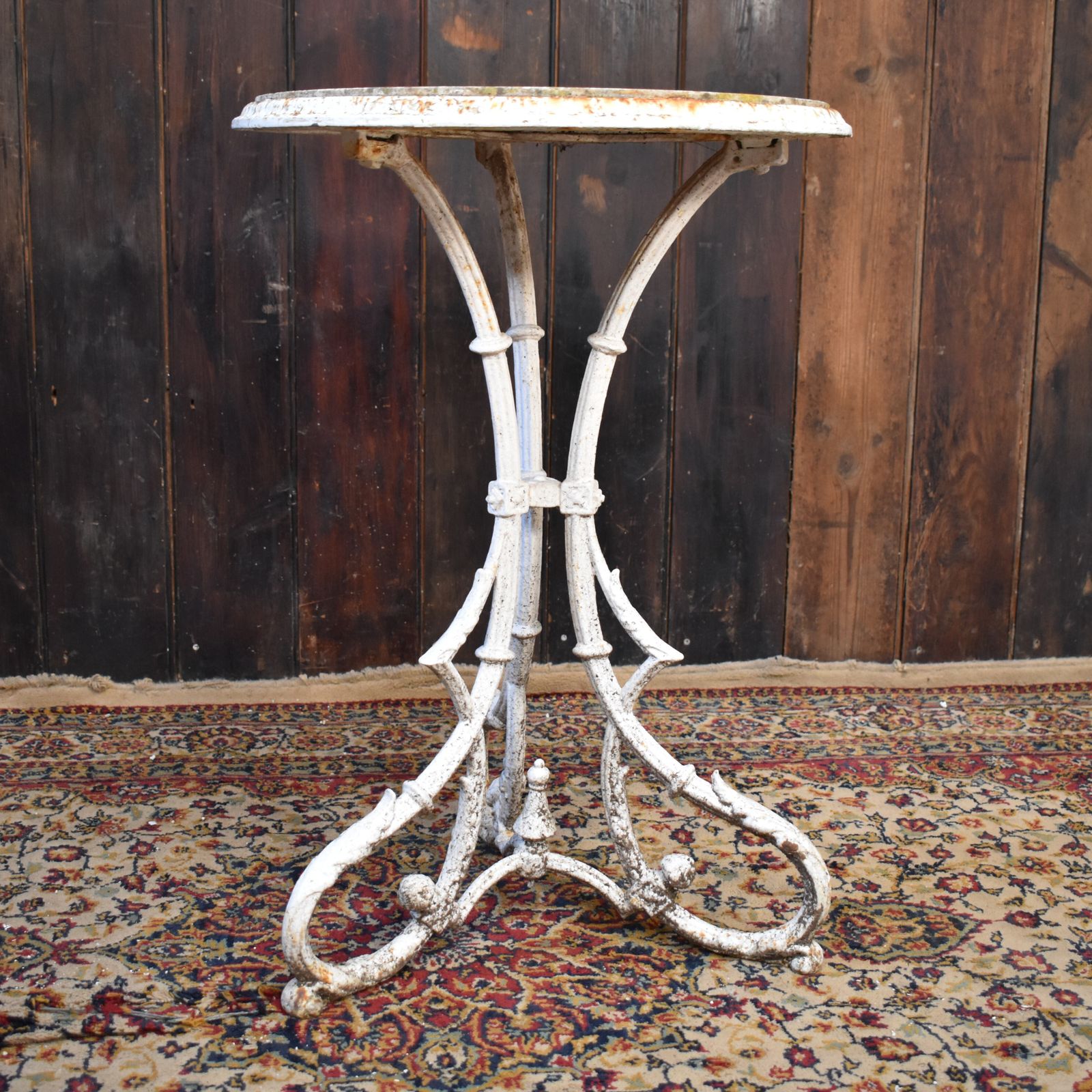 Antique English Marble Topped Cast Iron Weathered Bistro Cafe Outdoor Table photo vinterior