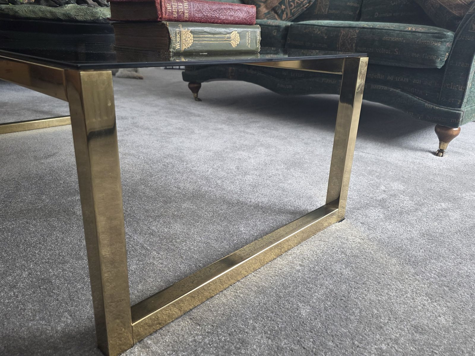 Italian Smoked Glass & Brass Coffee Table photo vintage