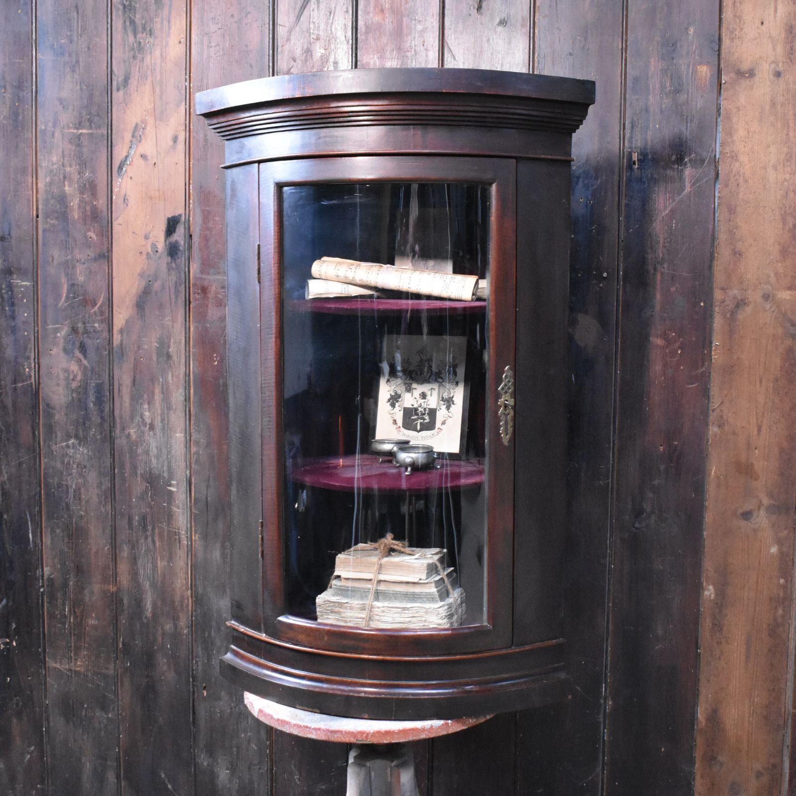 Antique Victorian Mahogany Curved Glass Corner Display Bathroom Kitchen Cabinet