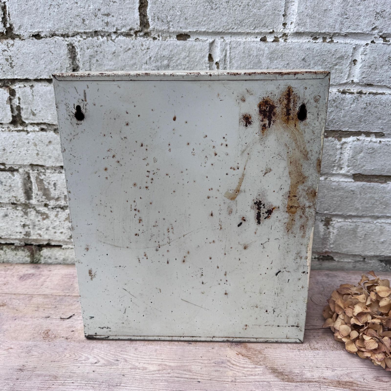 Vintage White Metal Bathroom Mirrored Cabinet photo for sale