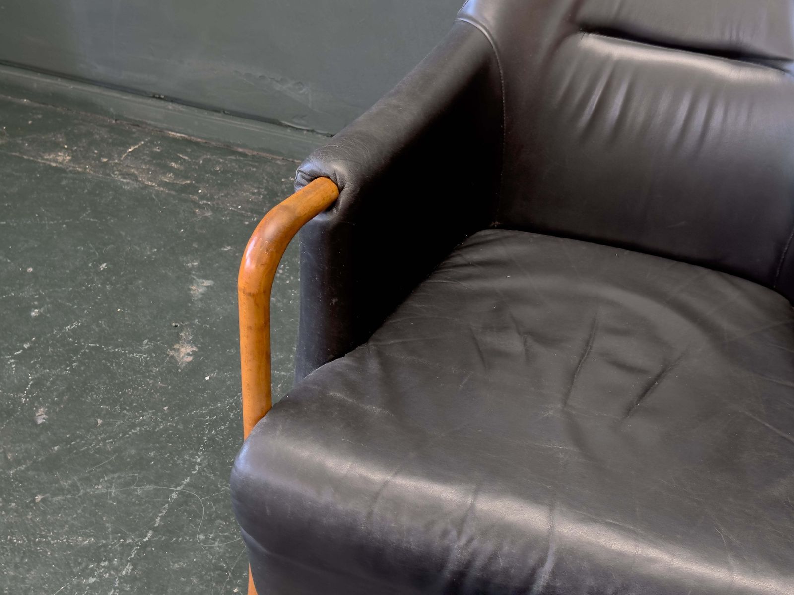 photo vinterior 'Claudia' Black Leather And Beech Highback Armchair With Footstool By Stouby