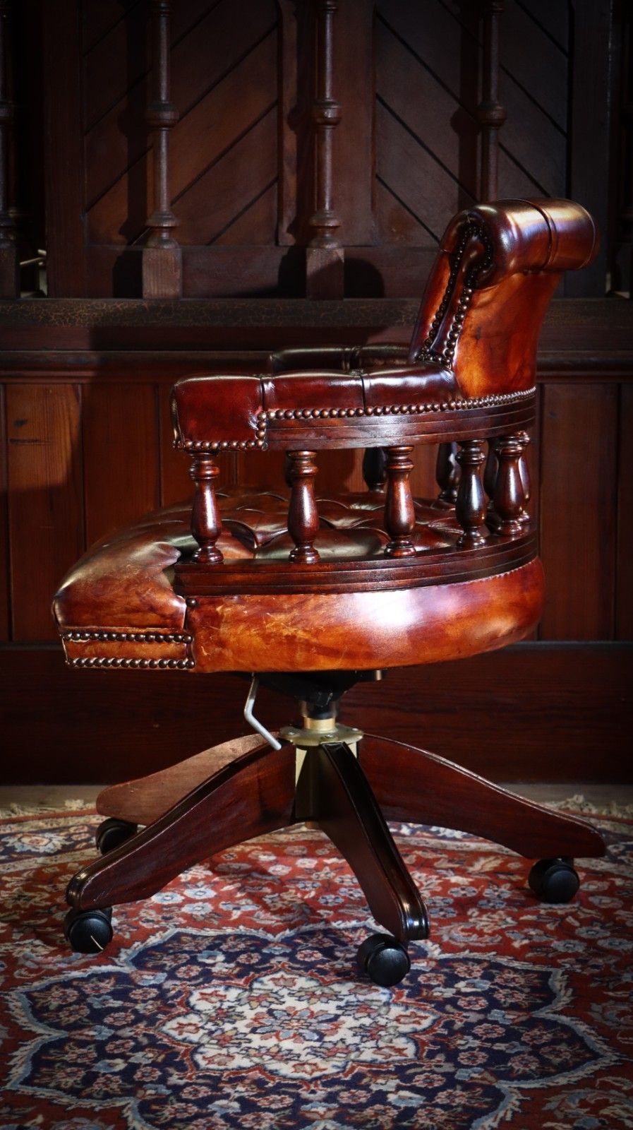 Stunning George Smith Captains Swivel Leather Armchair Dark Tan Del 🚚 photo vinterior