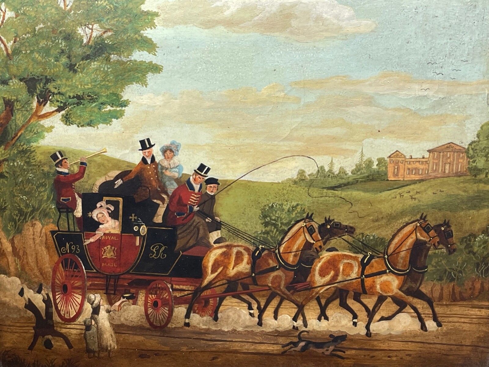 19th Century Oil Painting Royal Mail Carriage With Horses After James Pollard photo furniture