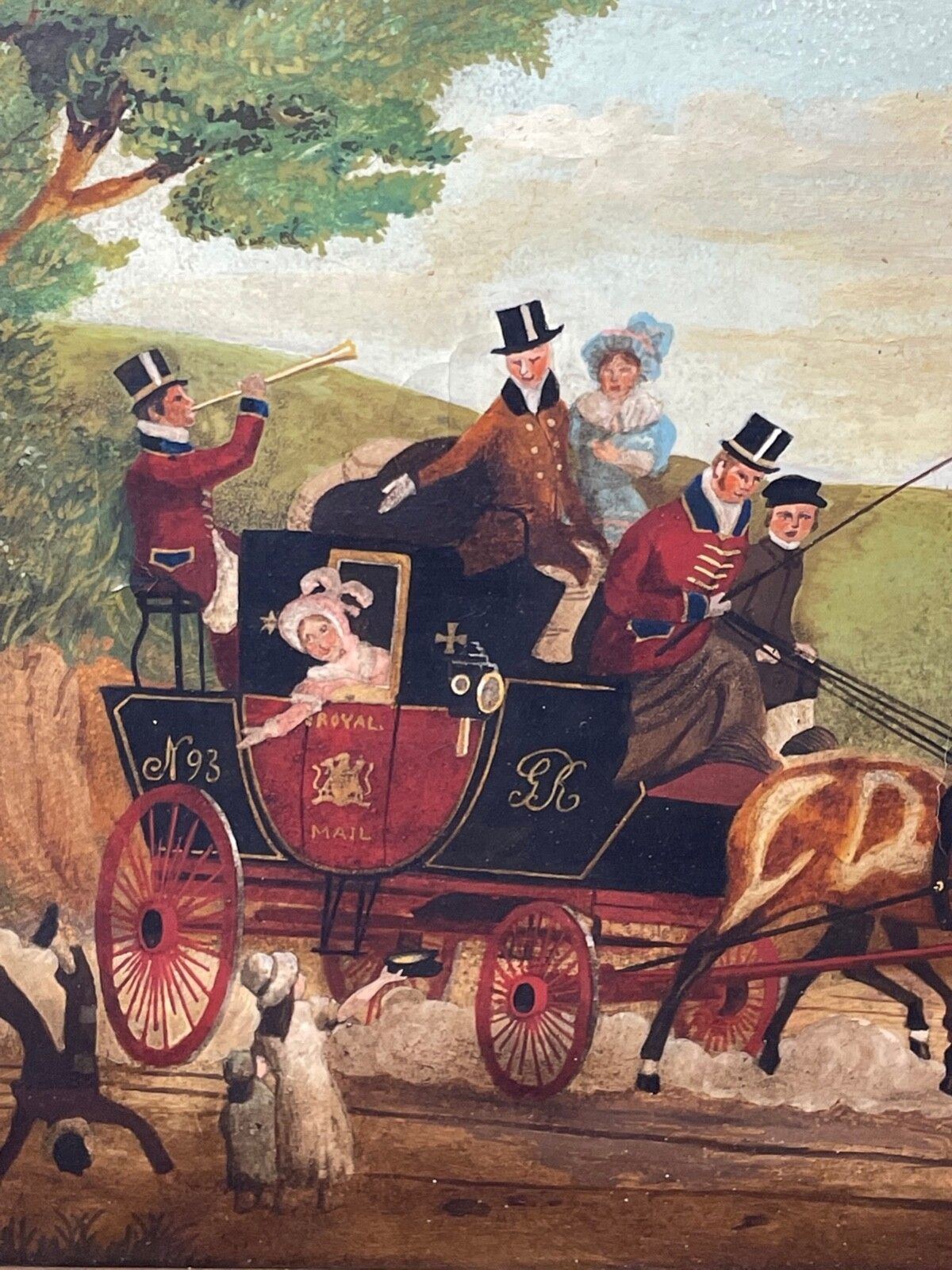 19th Century Oil Painting Royal Mail Carriage With Horses After James Pollard photo for sale
