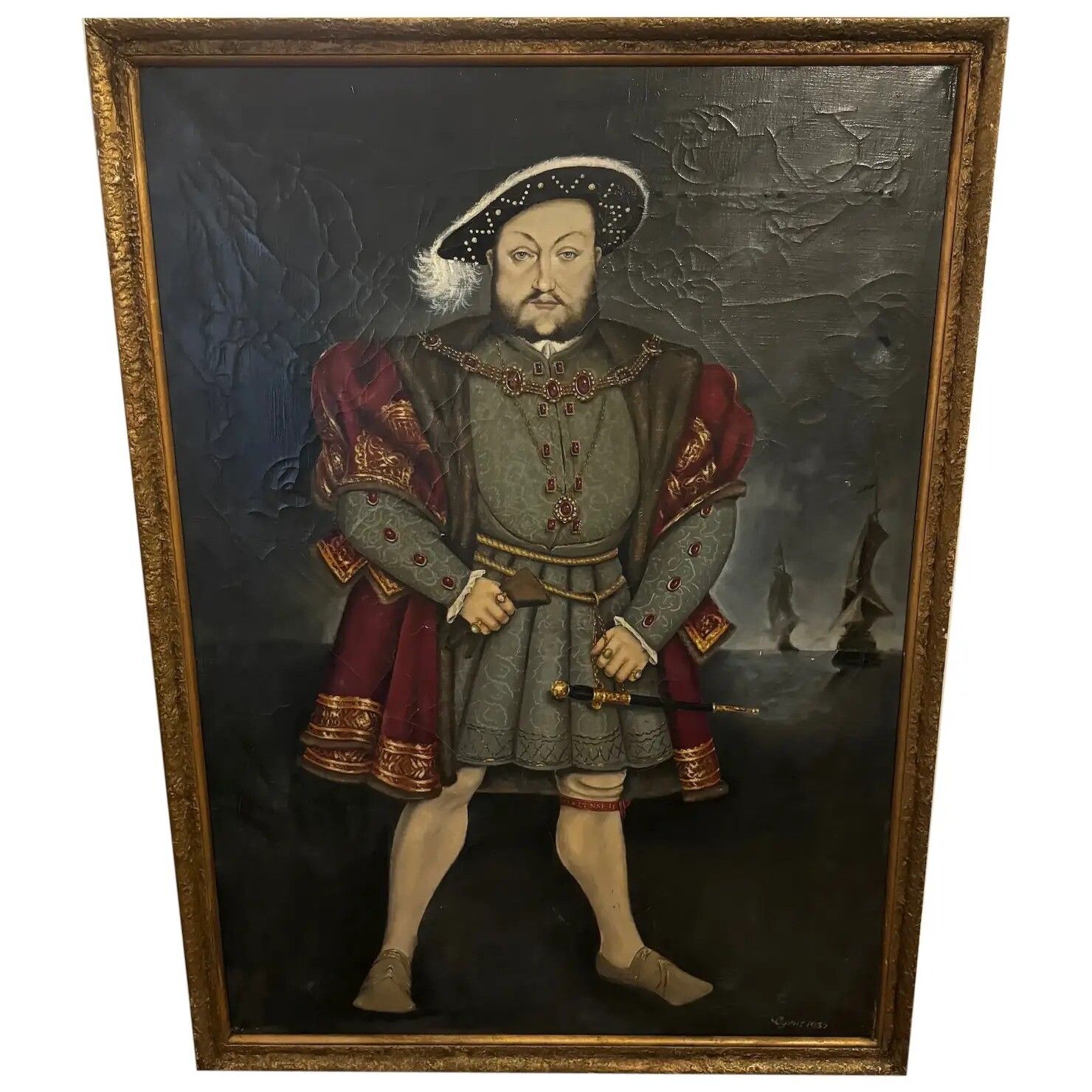 Huge Oil Painting Portrait Tudor Monarch King Henry VIII After Hans Holbein