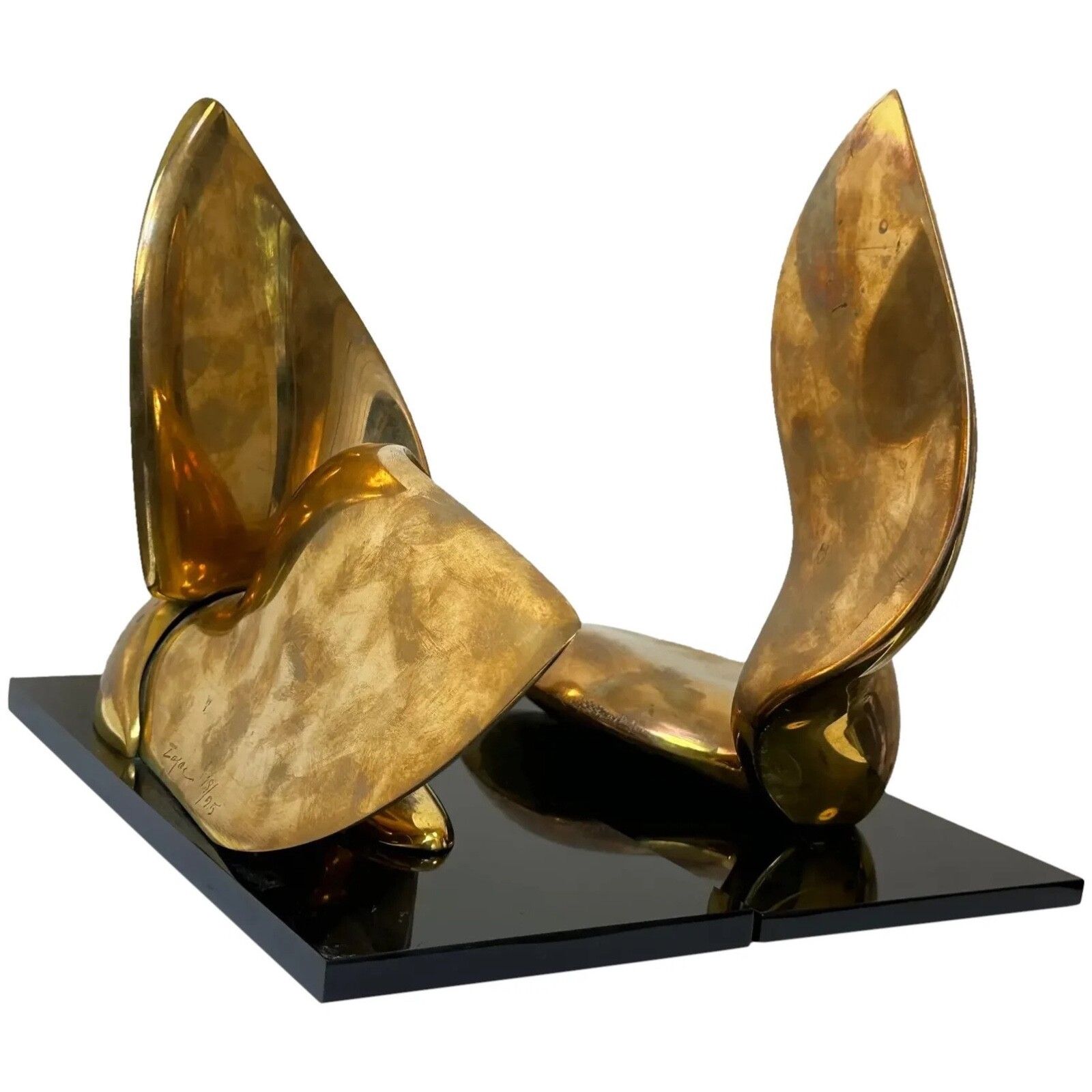 Pair American Abstract Gilt Bronze Small Swans Sculptures By Jack Zajac