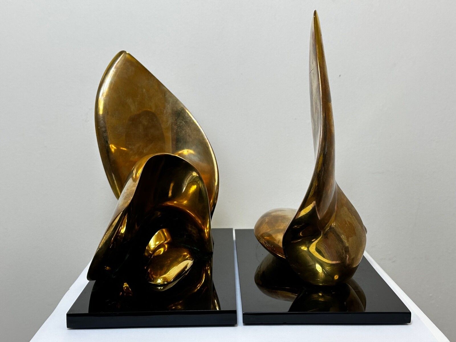 Pair American Abstract Gilt Bronze Small Swans Sculptures By Jack Zajac photo furniture