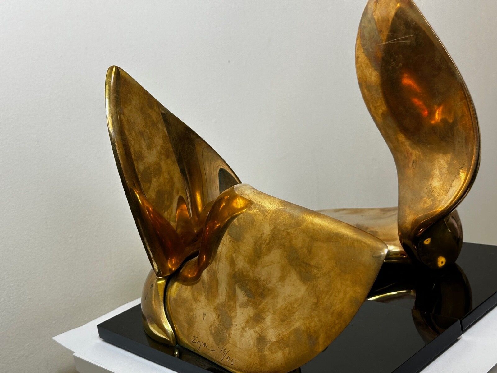 photo for sale Pair American Abstract Gilt Bronze Small Swans Sculptures By Jack Zajac