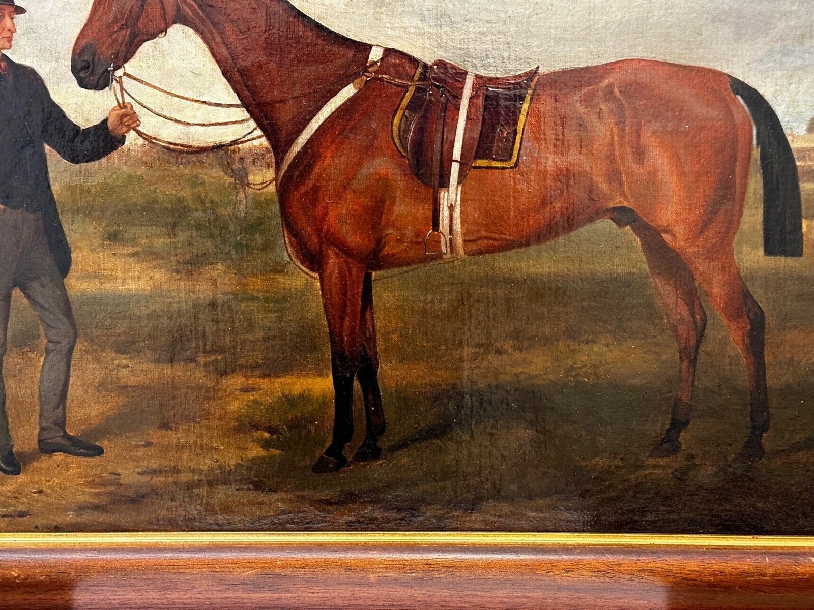 Equestrian Oil Painting Victorian Equine Bay Hunter Horse With Groom At French Fair Framed photo 15000.0