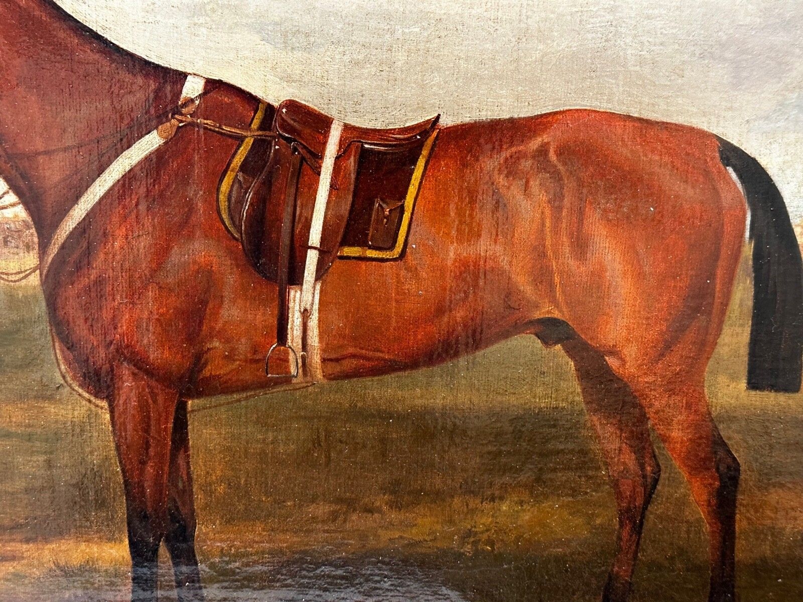 photo for sale Equestrian Oil Painting Victorian Equine Bay Hunter Horse With Groom At French Fair Framed