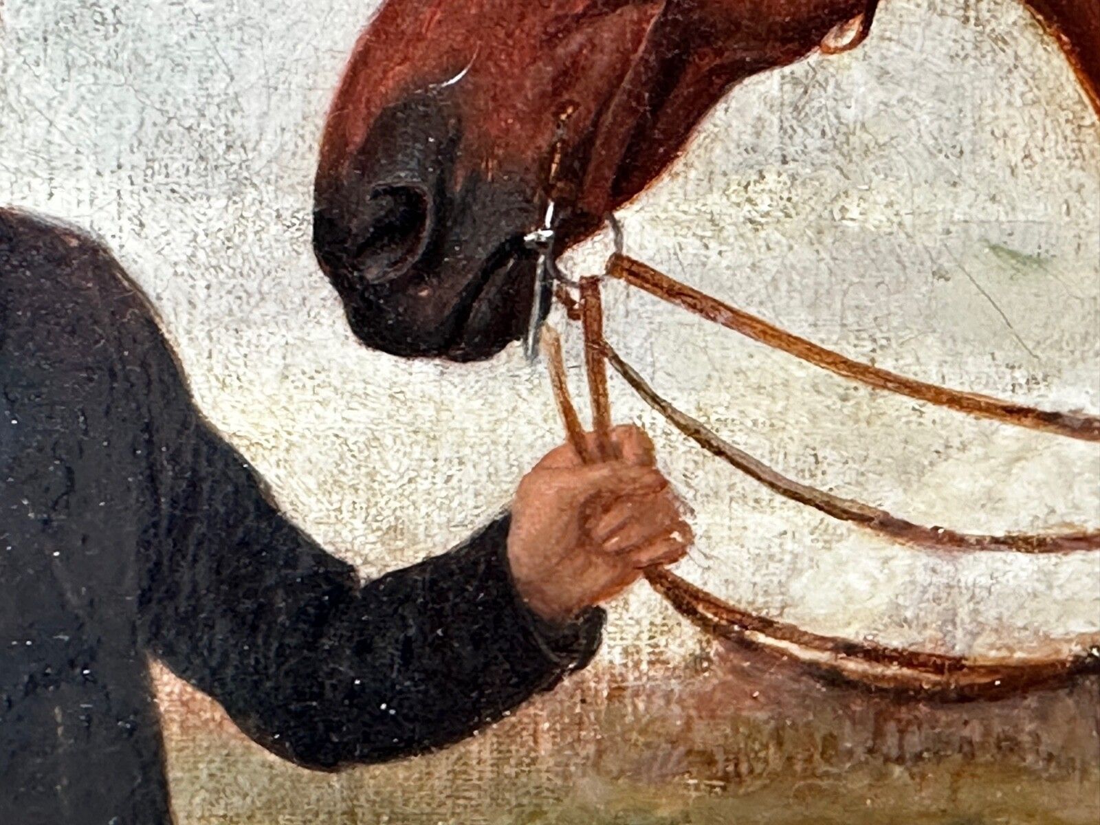 photo buy Equestrian Oil Painting Victorian Equine Bay Hunter Horse With Groom At French Fair Framed