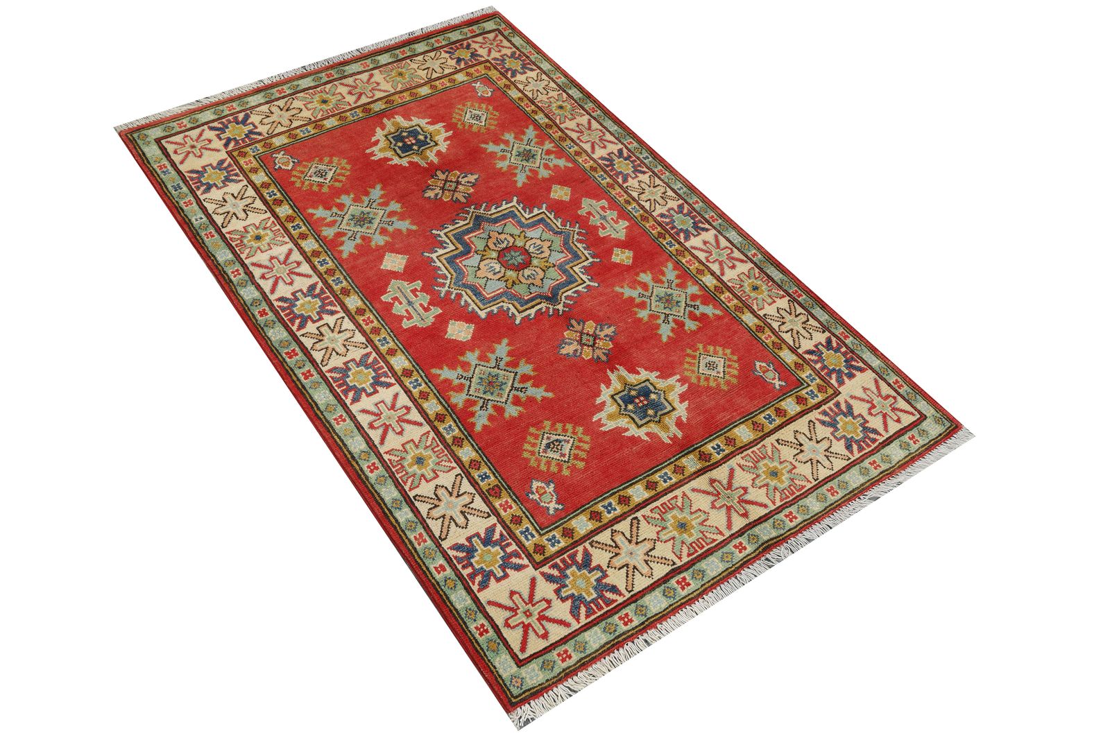 Red And Ivory Afghan Kazak Hand Knotted Traditional Rug 3x5 photo furniture