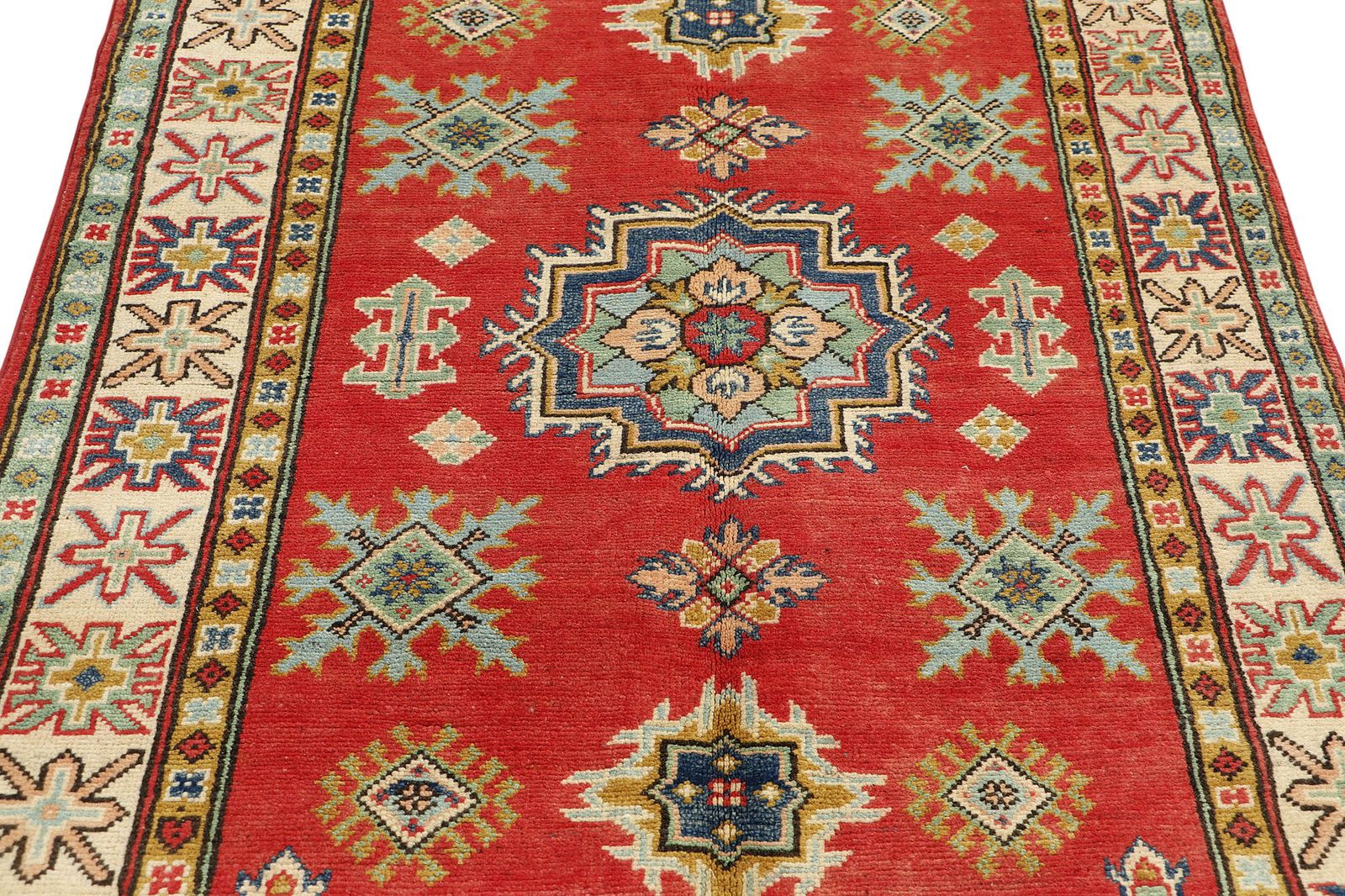 Red And Ivory Afghan Kazak Hand Knotted Traditional Rug 3x5 photo for sale