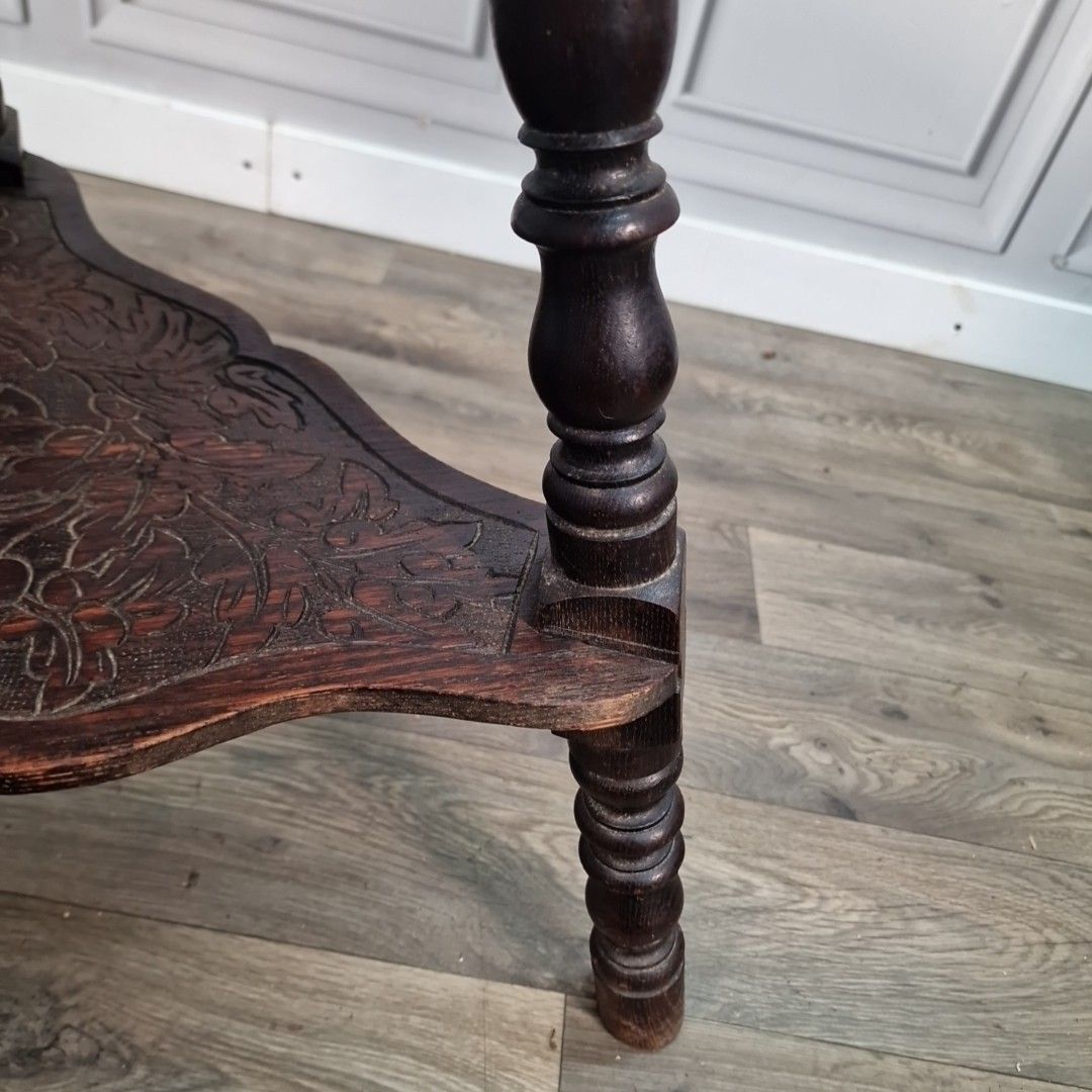 photo for sale Antique Carved Lamp Table Oak Nonagonal – Arts And Crafts Side Liberty & Co